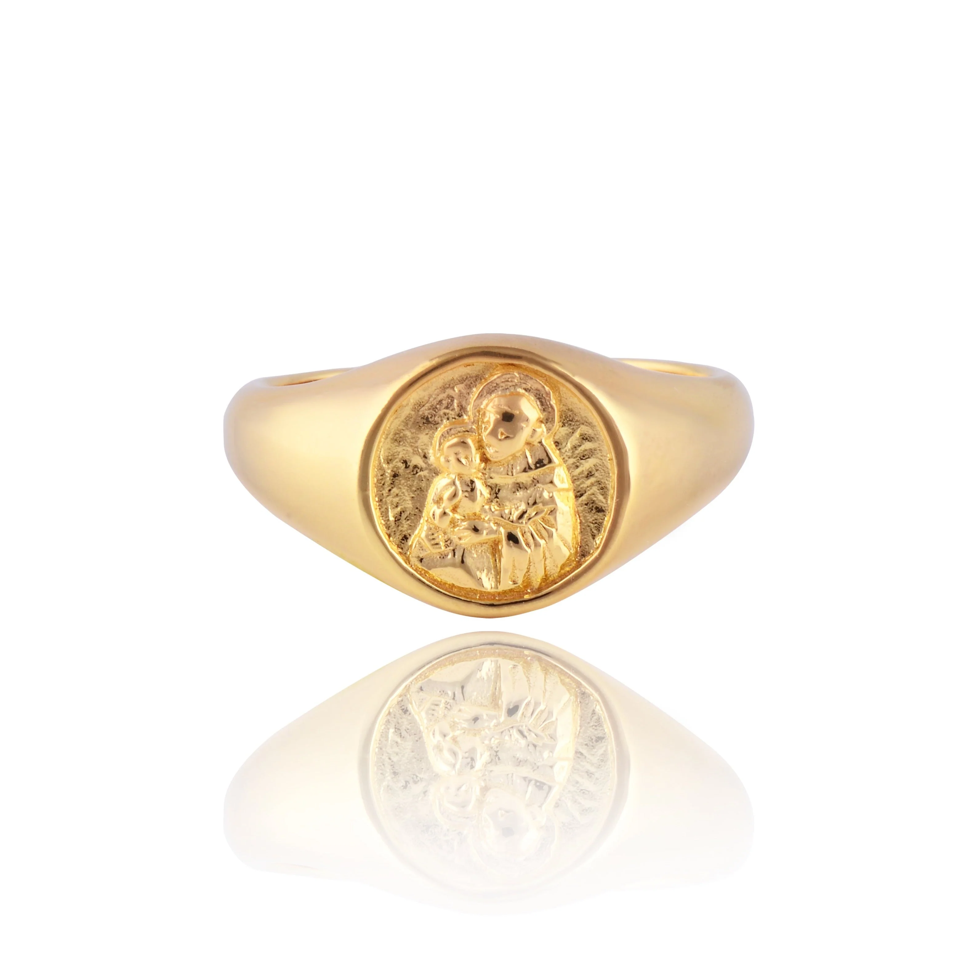 9KT SOLID GOLD St Anthony Patron Saint of Miracles Signet Ring - Image 2