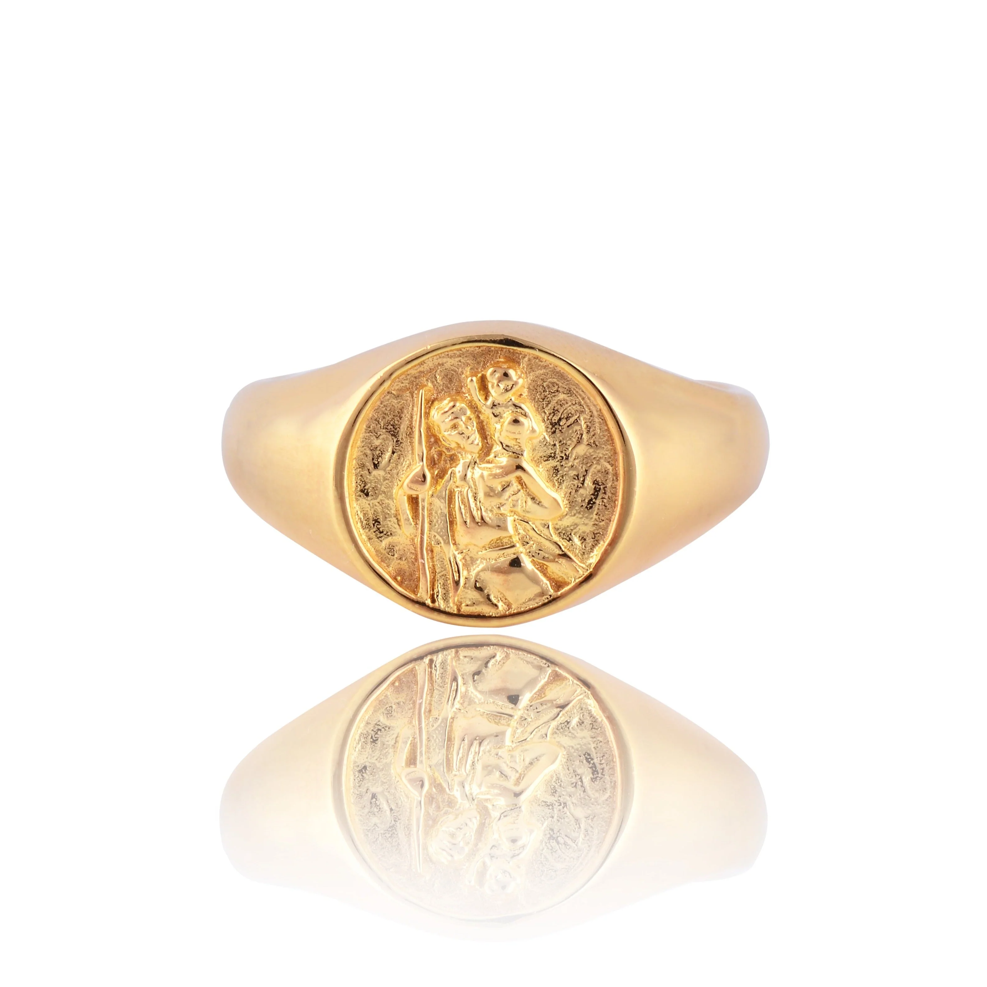 9KT SOLID GOLD St Christopher Patron Saint of Travel Signet Ring - Image 3
