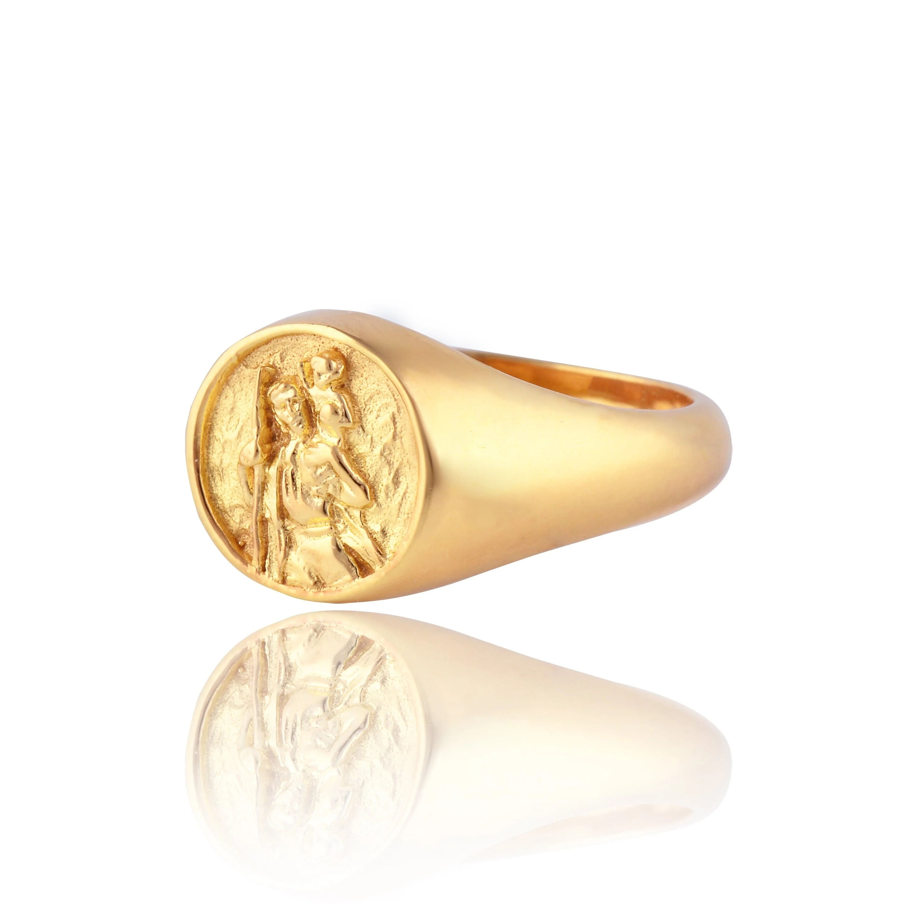 9KT SOLID GOLD St Christopher Patron Saint of Travel Signet Ring - Image 5
