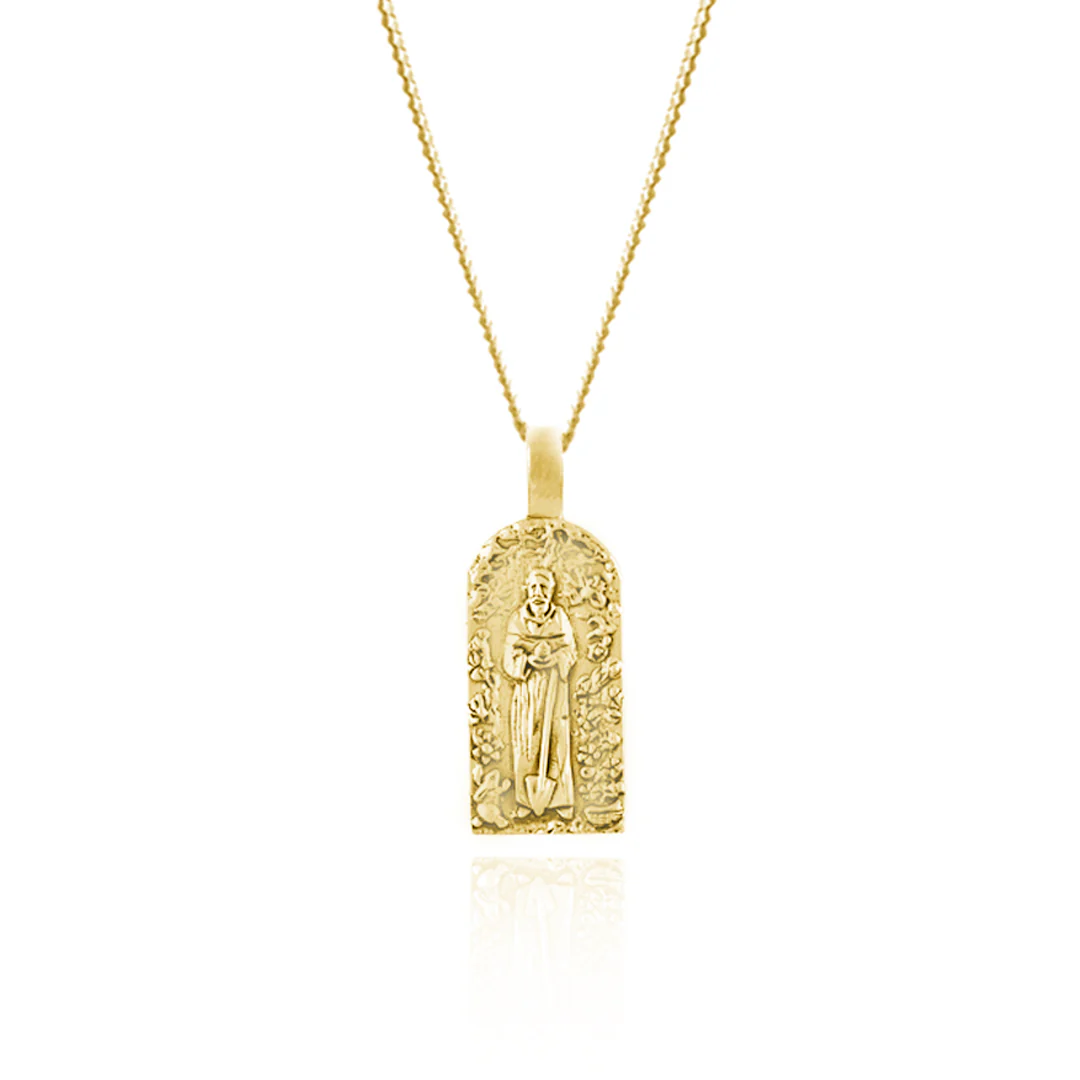 9KT SOLID GOLD St Fiacre - Patron Saint of Gardening Necklace
