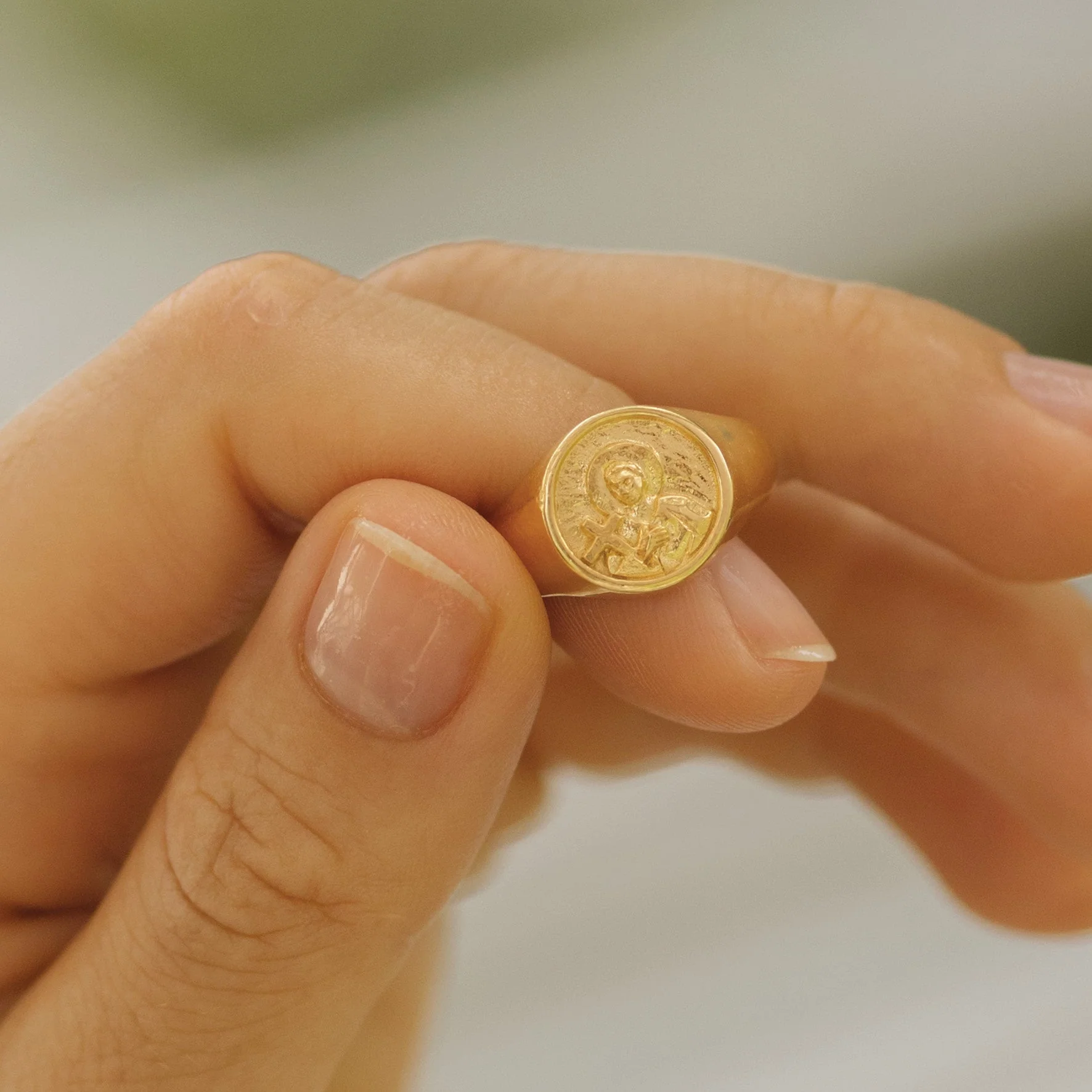 9KT SOLID GOLD St Gerard Patron Saint of Motherhood Signet Ring - Image 5