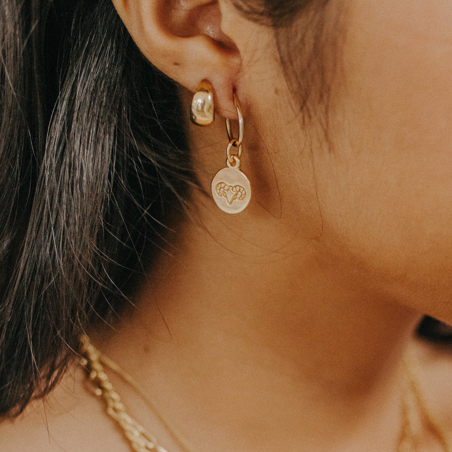 Aries Mini Zodiac Hoops - Gold - Image 2