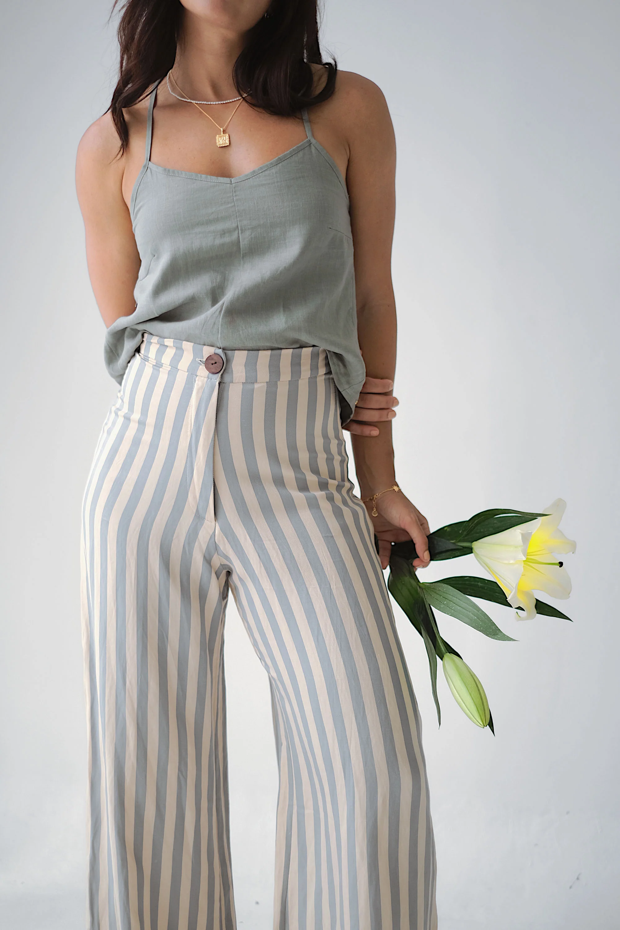 BANKS PANTS - Blue/Macadamia Stripe