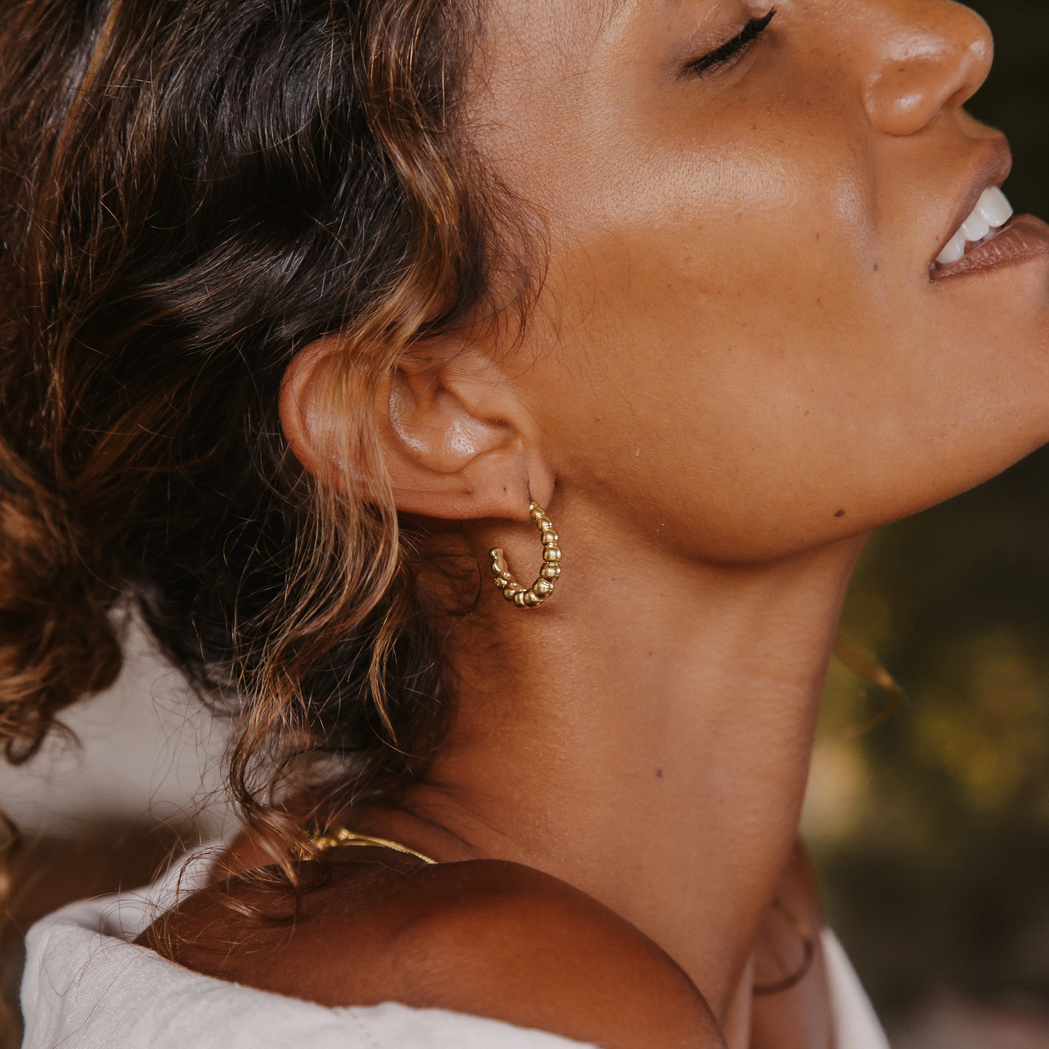 Beaded Baba Hoops - Gold - Image 2