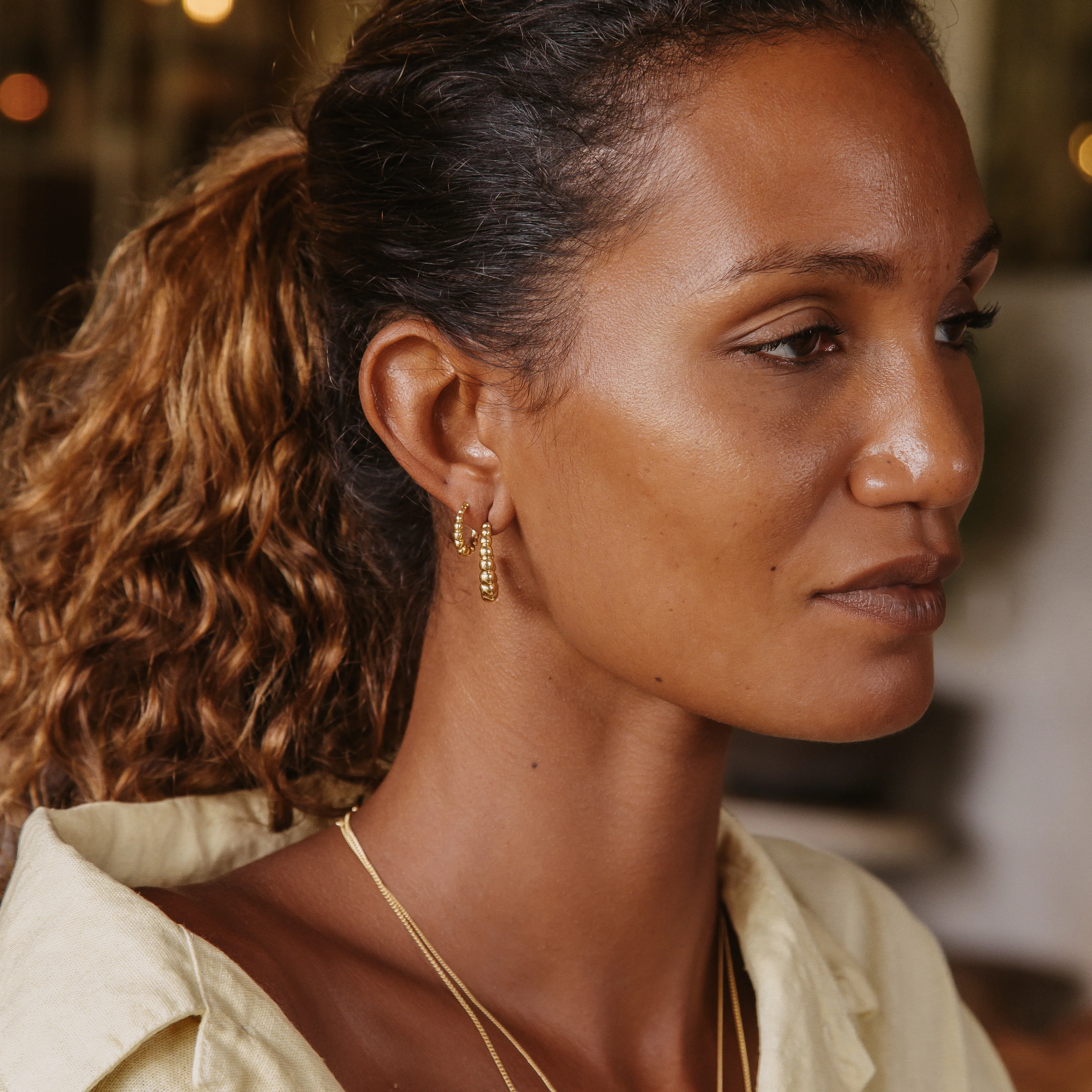 Beaded Baba Hoops - Gold - Image 3