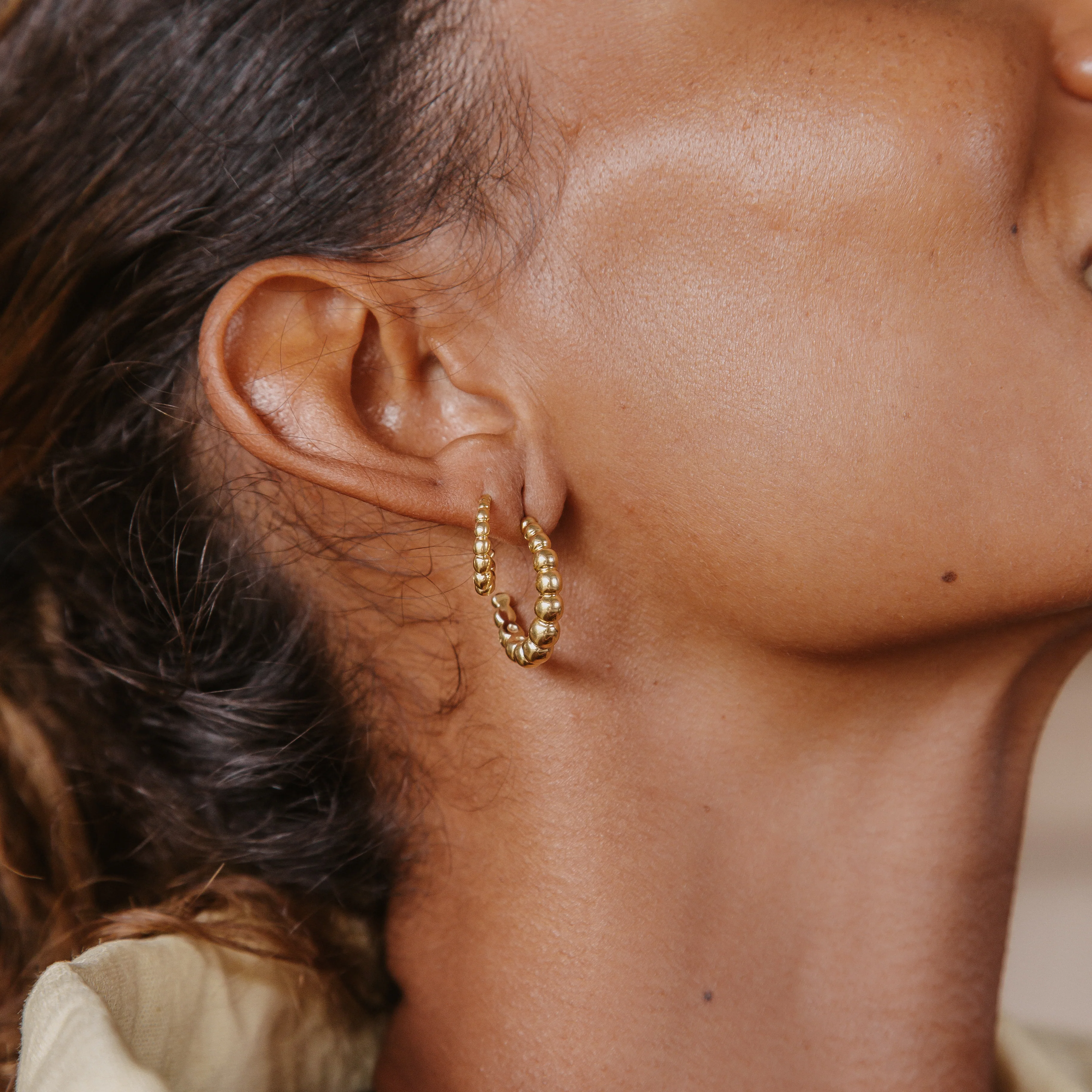 Beaded Baba Hoops - Gold - Image 4