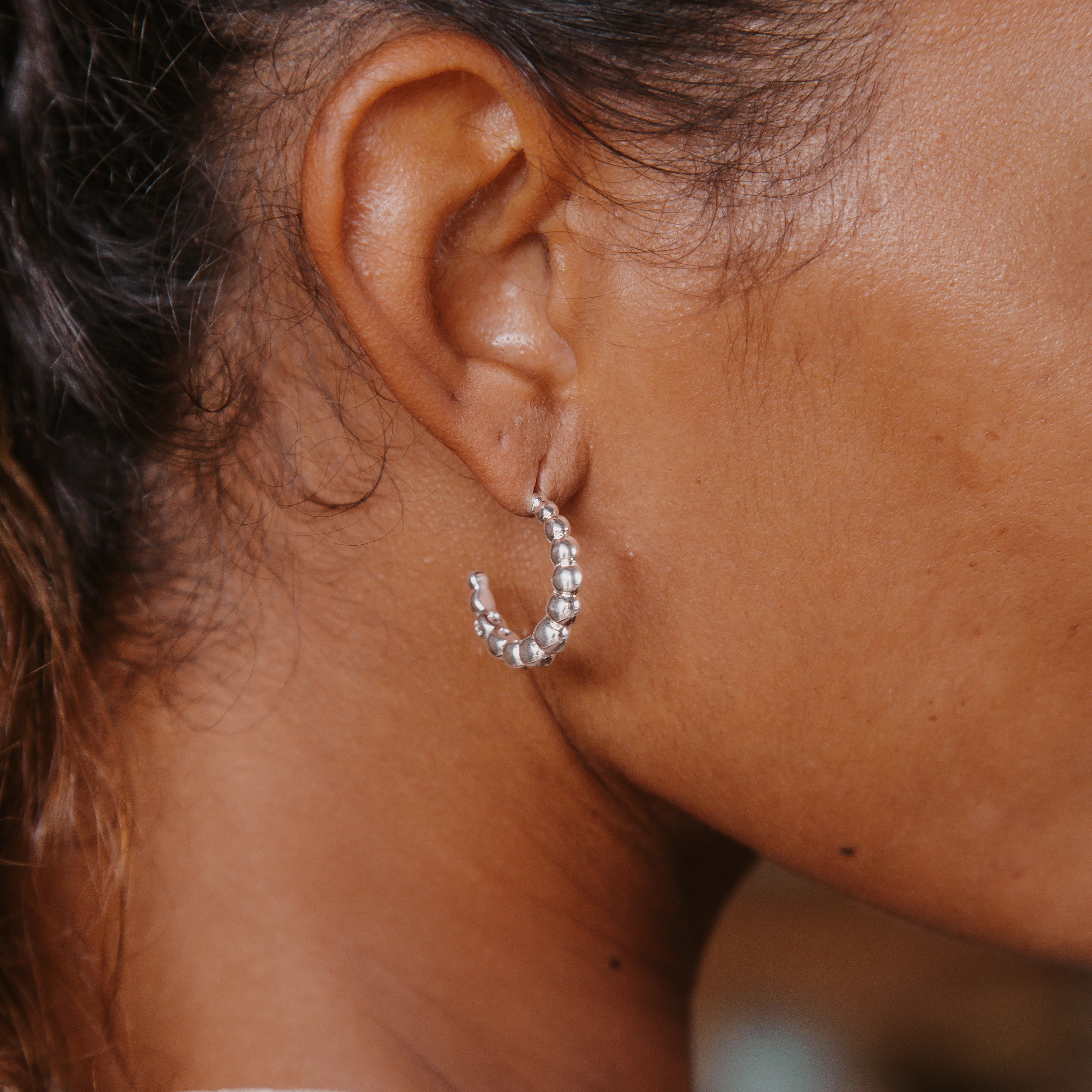 Beaded Baba Hoops - Silver - Image 2