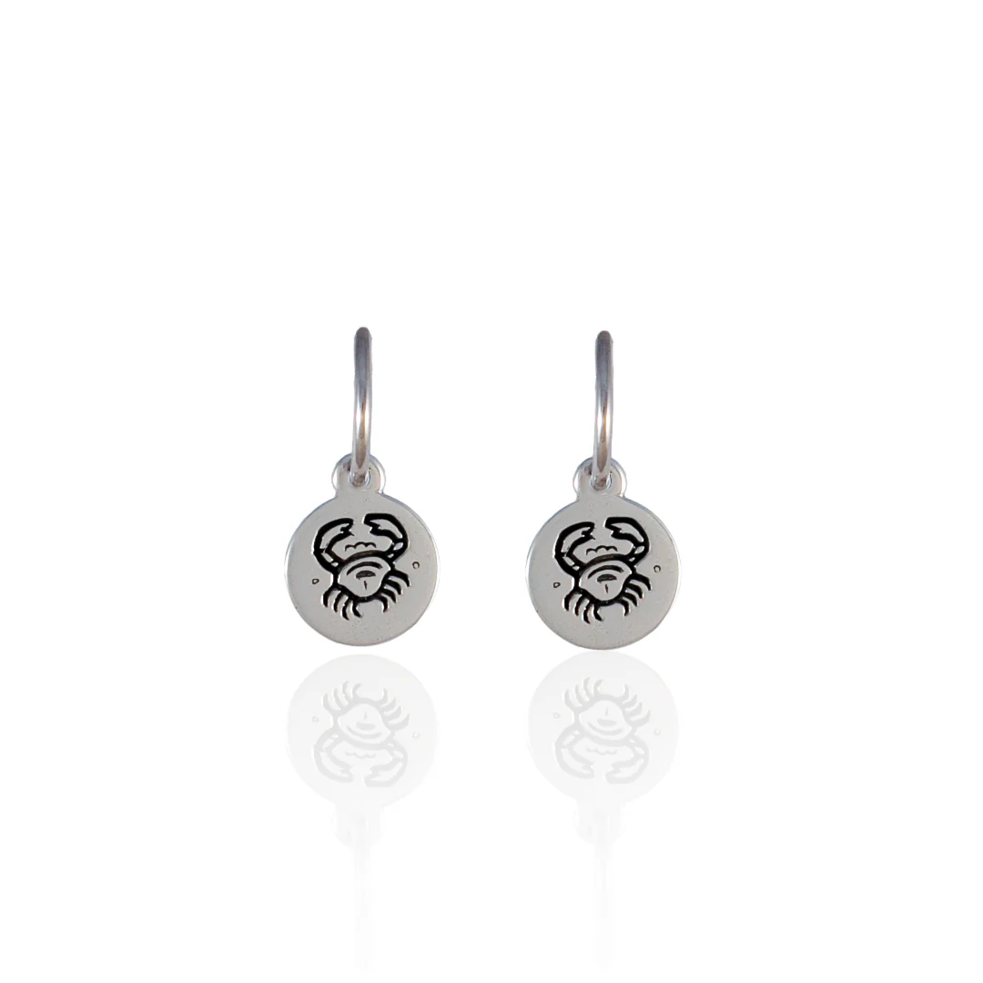 Cancer Mini Zodiac Hoops - Silver