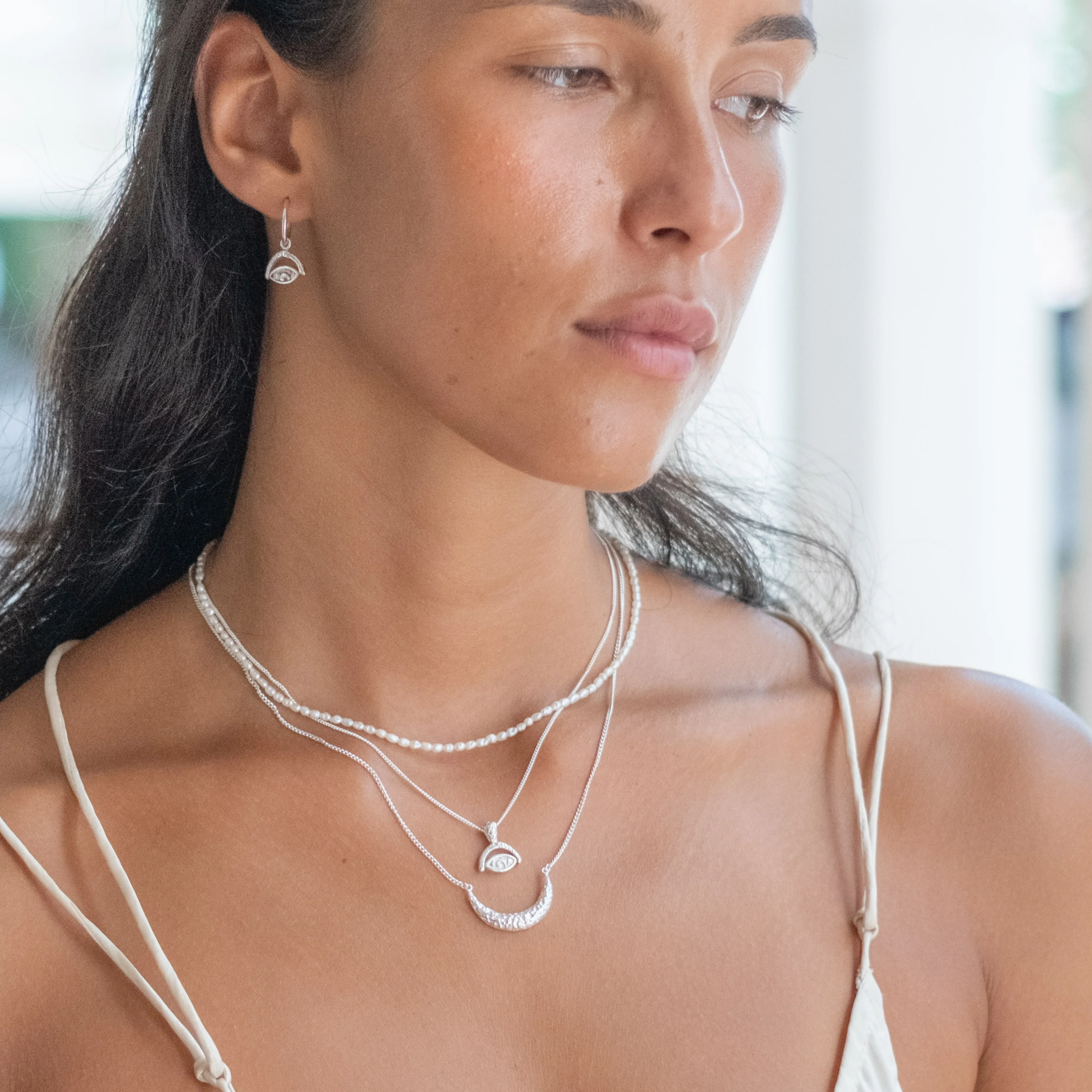 Clarity Crescent Necklace - Silver - Image 4
