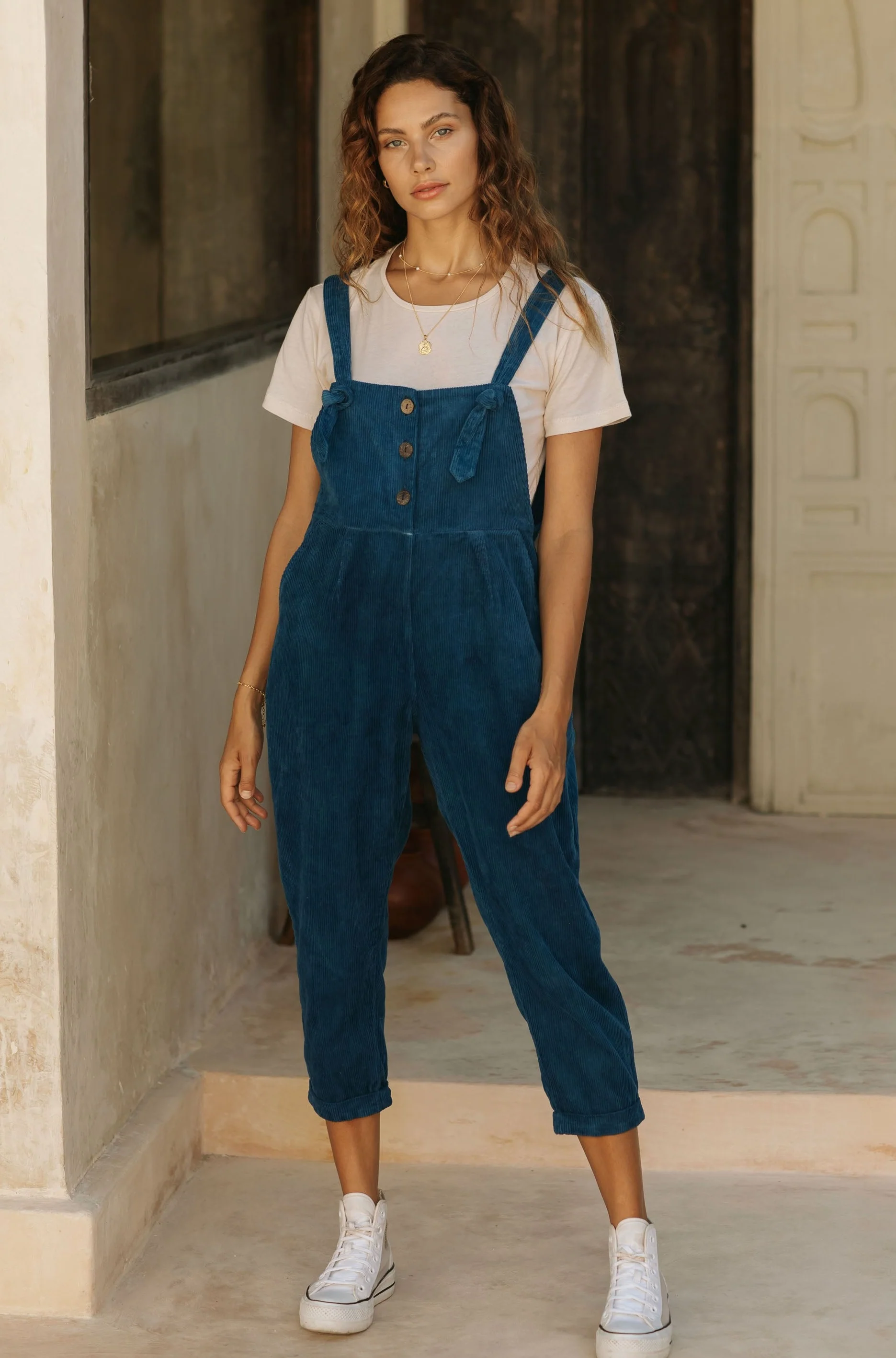 Eddie Overalls - Lake Blue Corduroy **ORGANICALLY DYED** - Image 2
