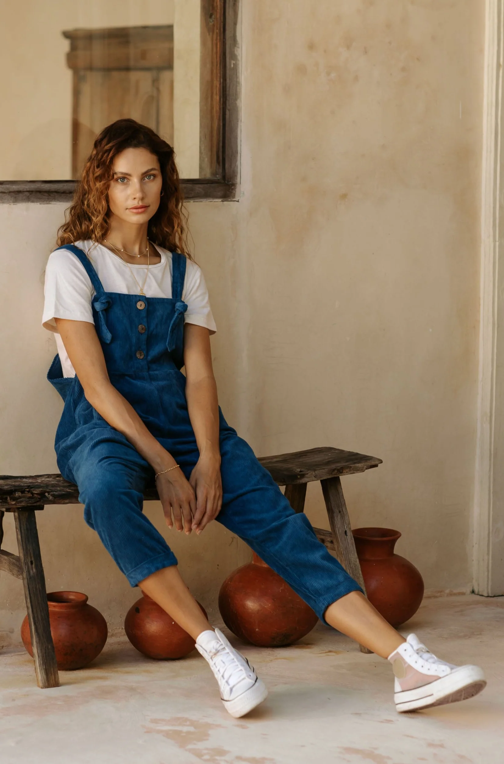 Eddie Overalls - Lake Blue Corduroy **ORGANICALLY DYED** - Image 3
