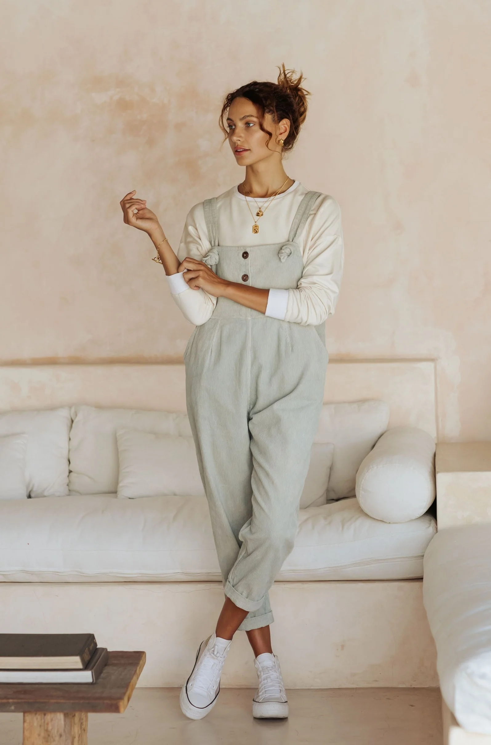 Eddie Overalls - Sage Corduroy **ORGANICALLY DYED** - Image 2