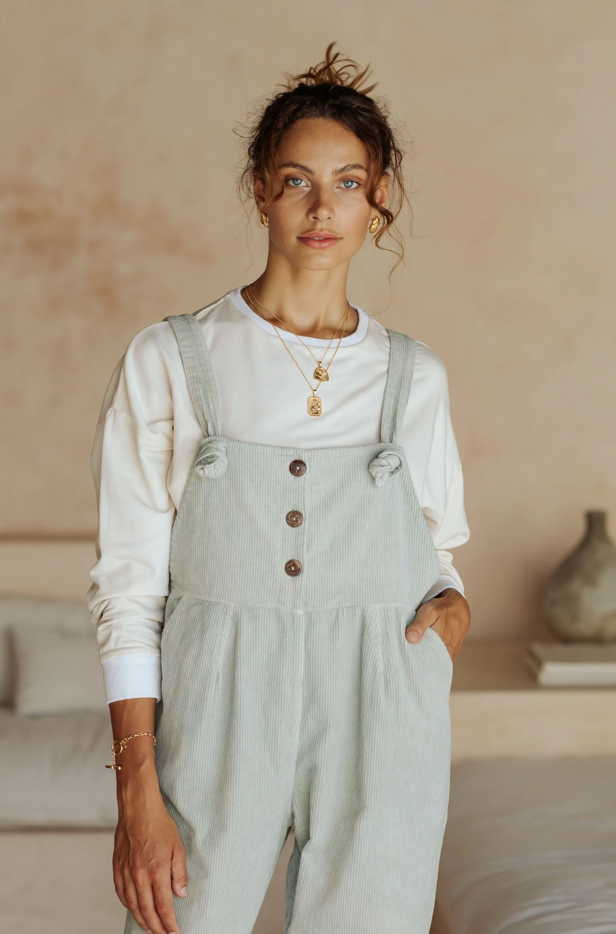 Eddie Overalls - Sage Corduroy **ORGANICALLY DYED** - Image 4
