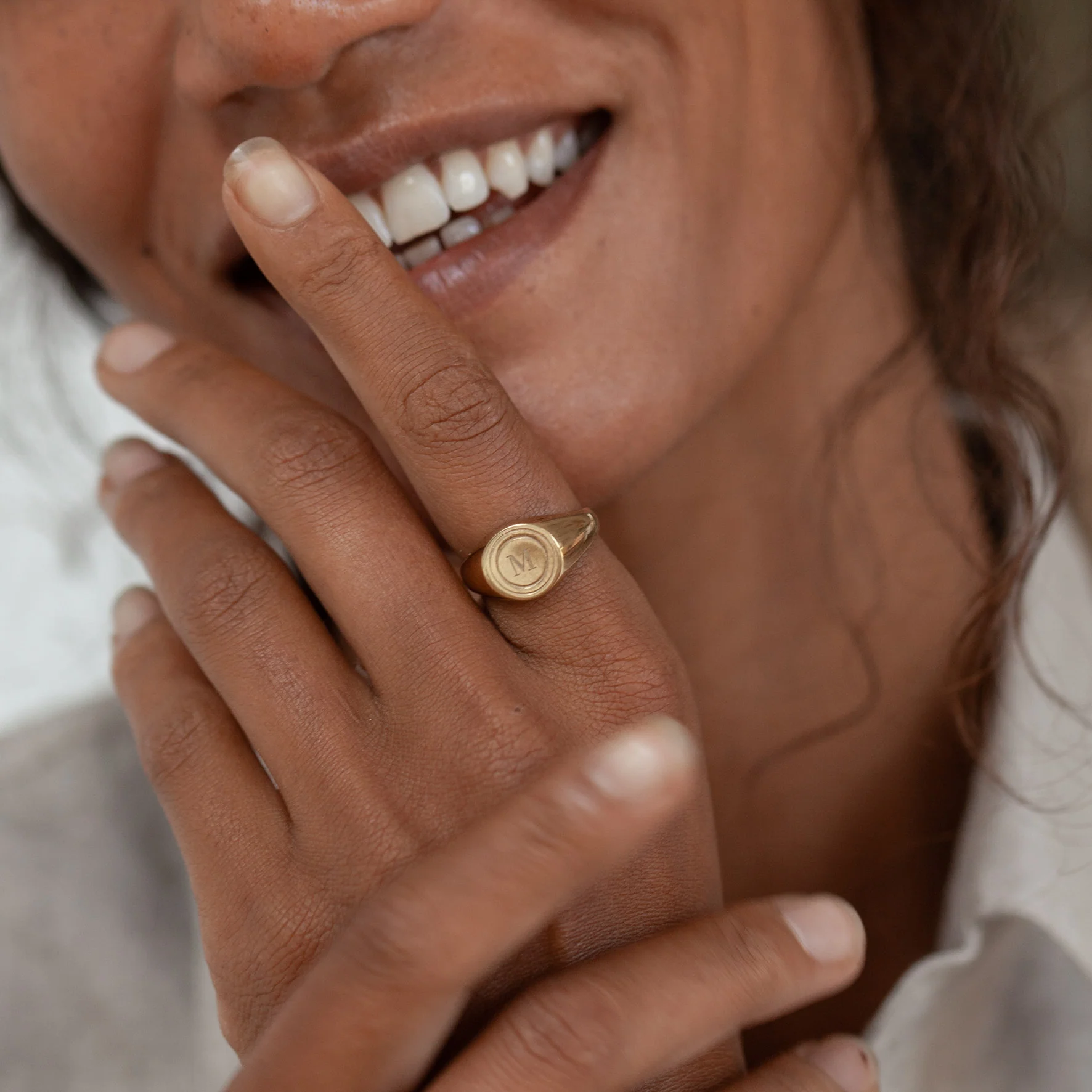 Halo Signet Ring - Gold - Image 3
