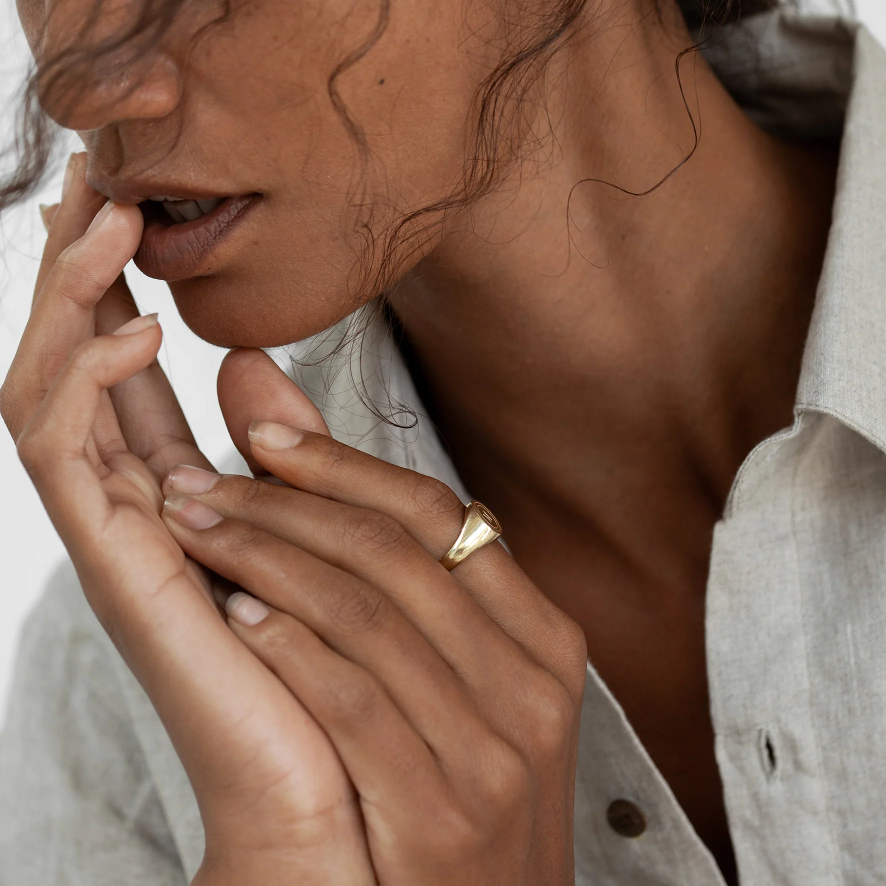 Halo Signet Ring - Gold - Image 4