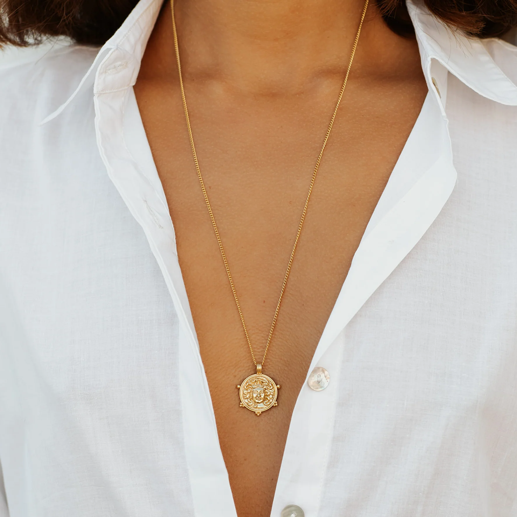 Medusa Pendant for Protection Necklace - Gold - Image 5