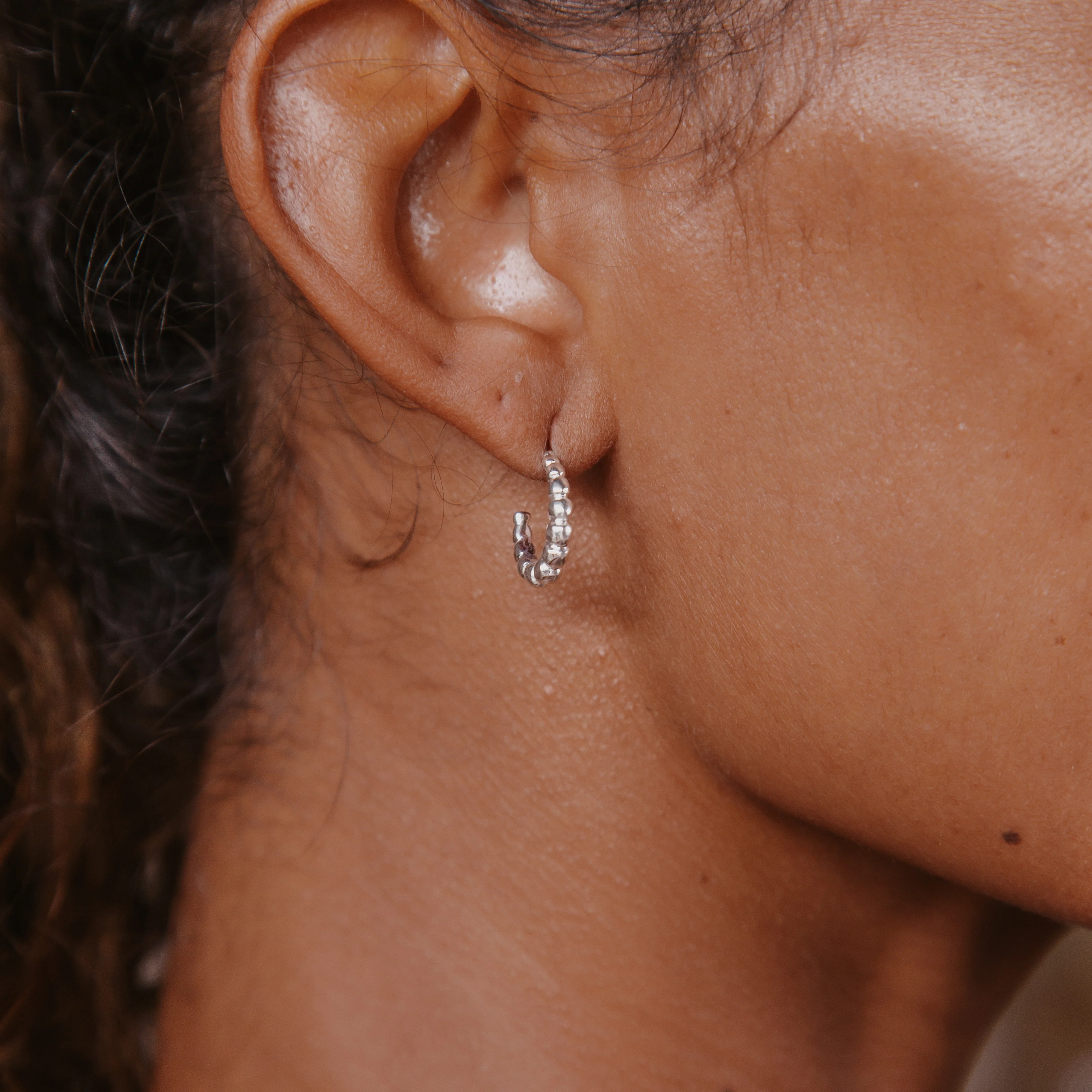 Mini Beaded Baba Hoops - Silver