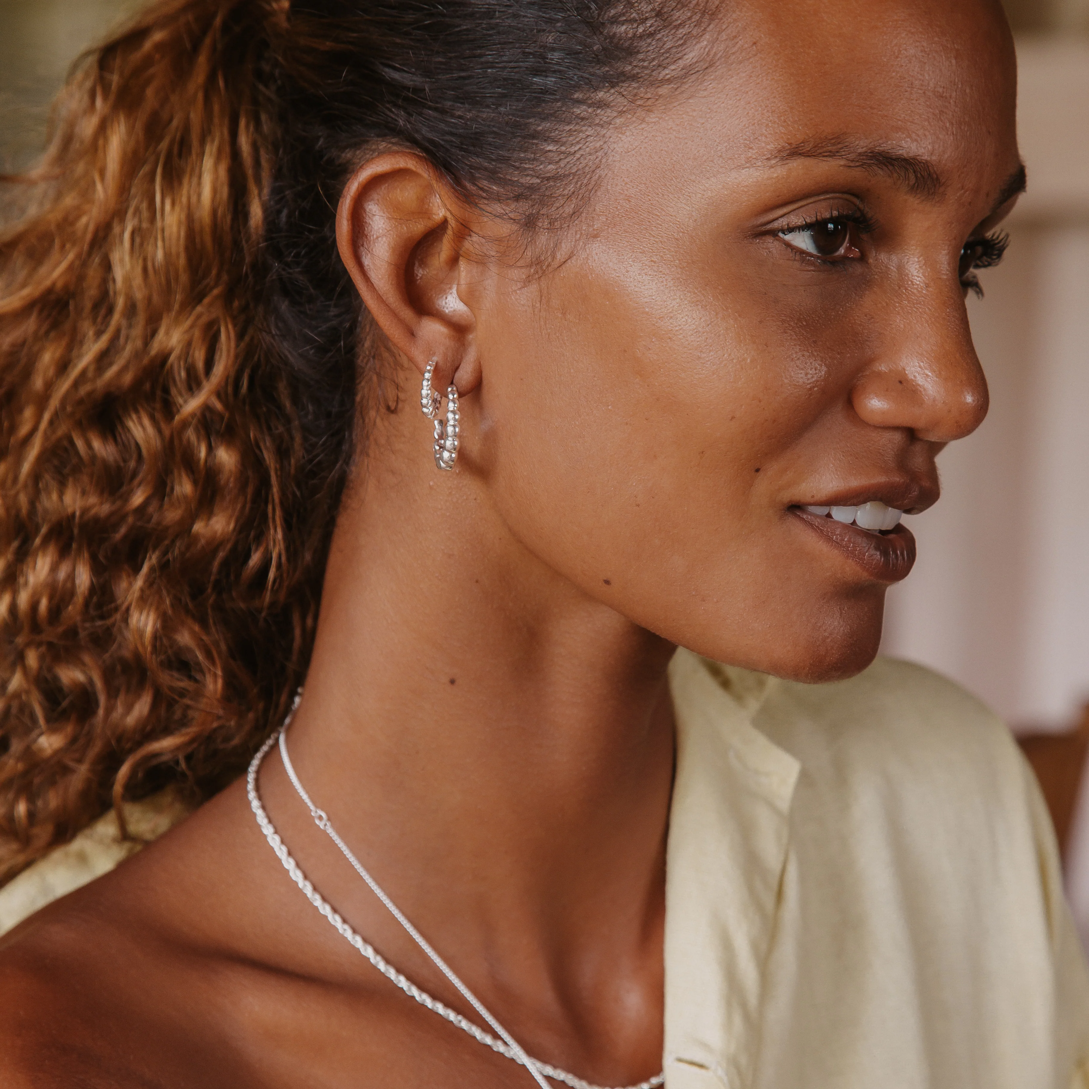 Mini Beaded Baba Hoops - Silver - Image 3