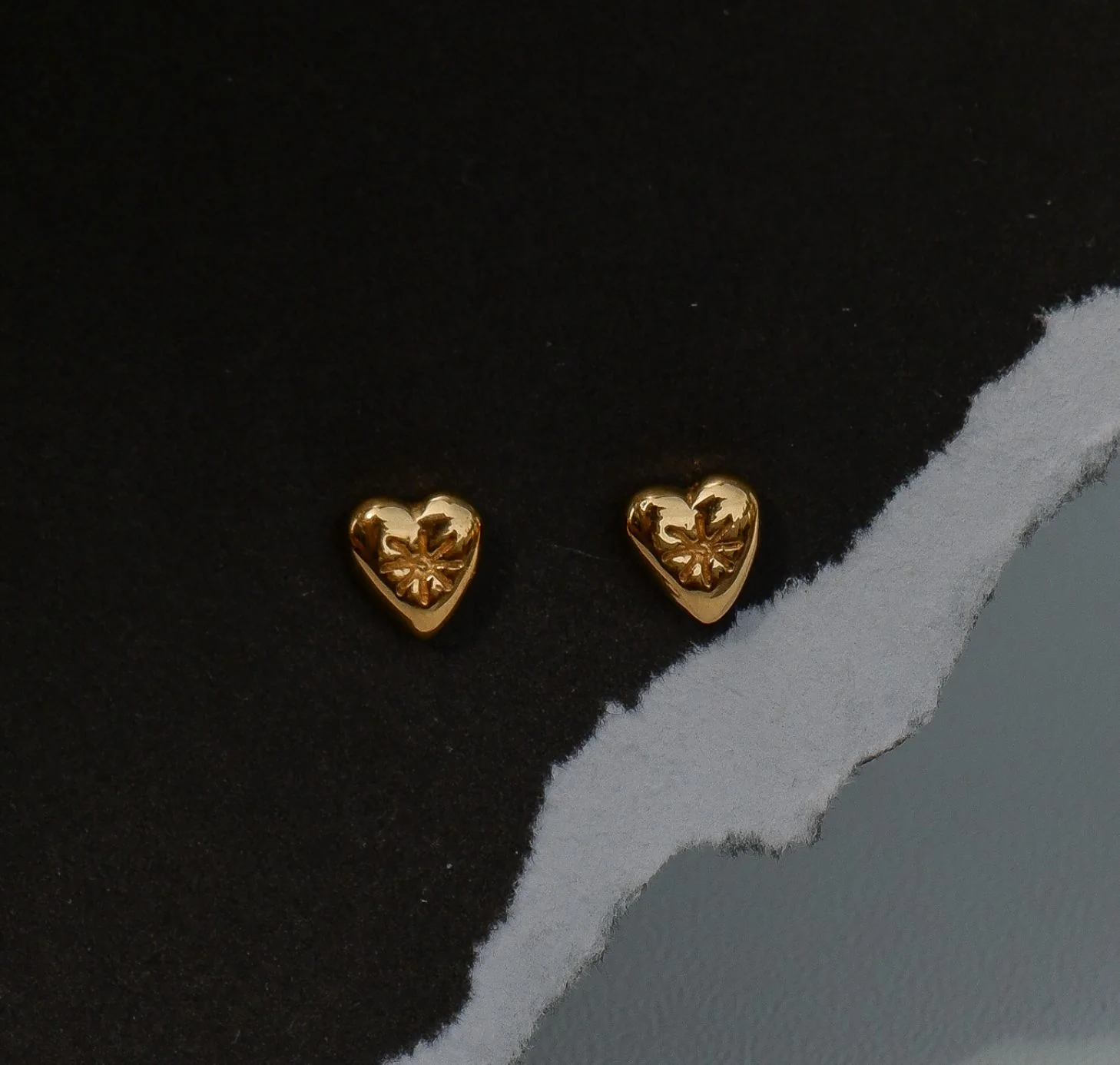 Mini Heart 'Love Puff' Stud Earrings - Gold - Image 2