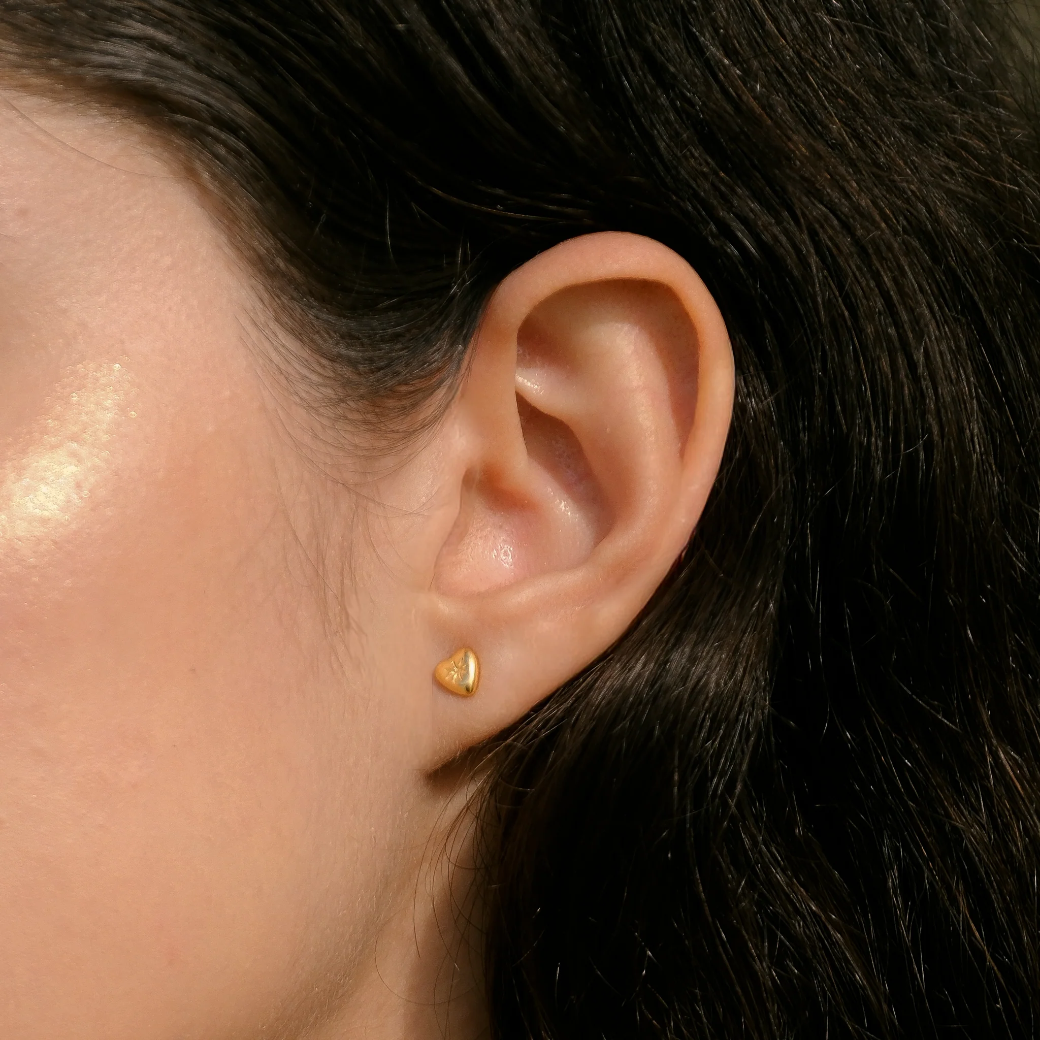 Mini Heart 'Love Puff' Stud Earrings - Gold - Image 3