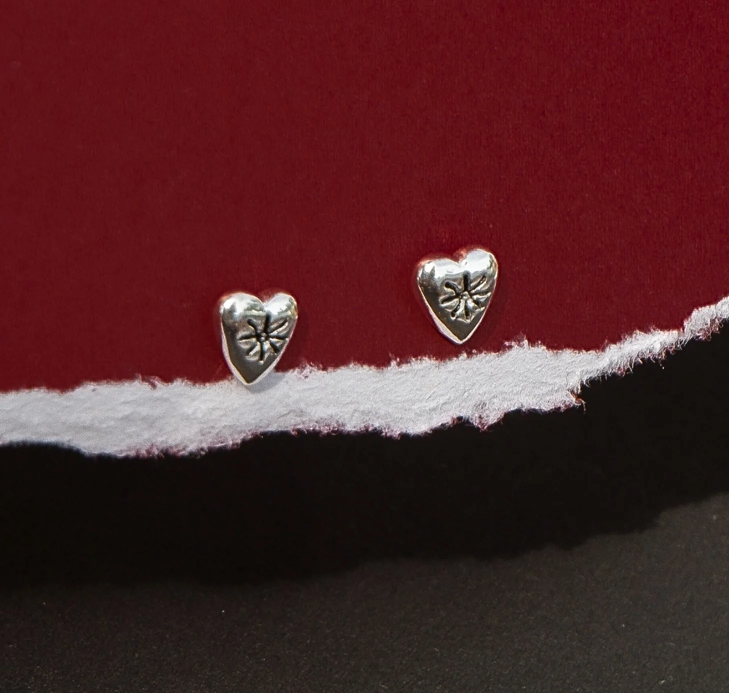 Mini Heart 'Love Puff' Stud Earrings - Silver - Image 3