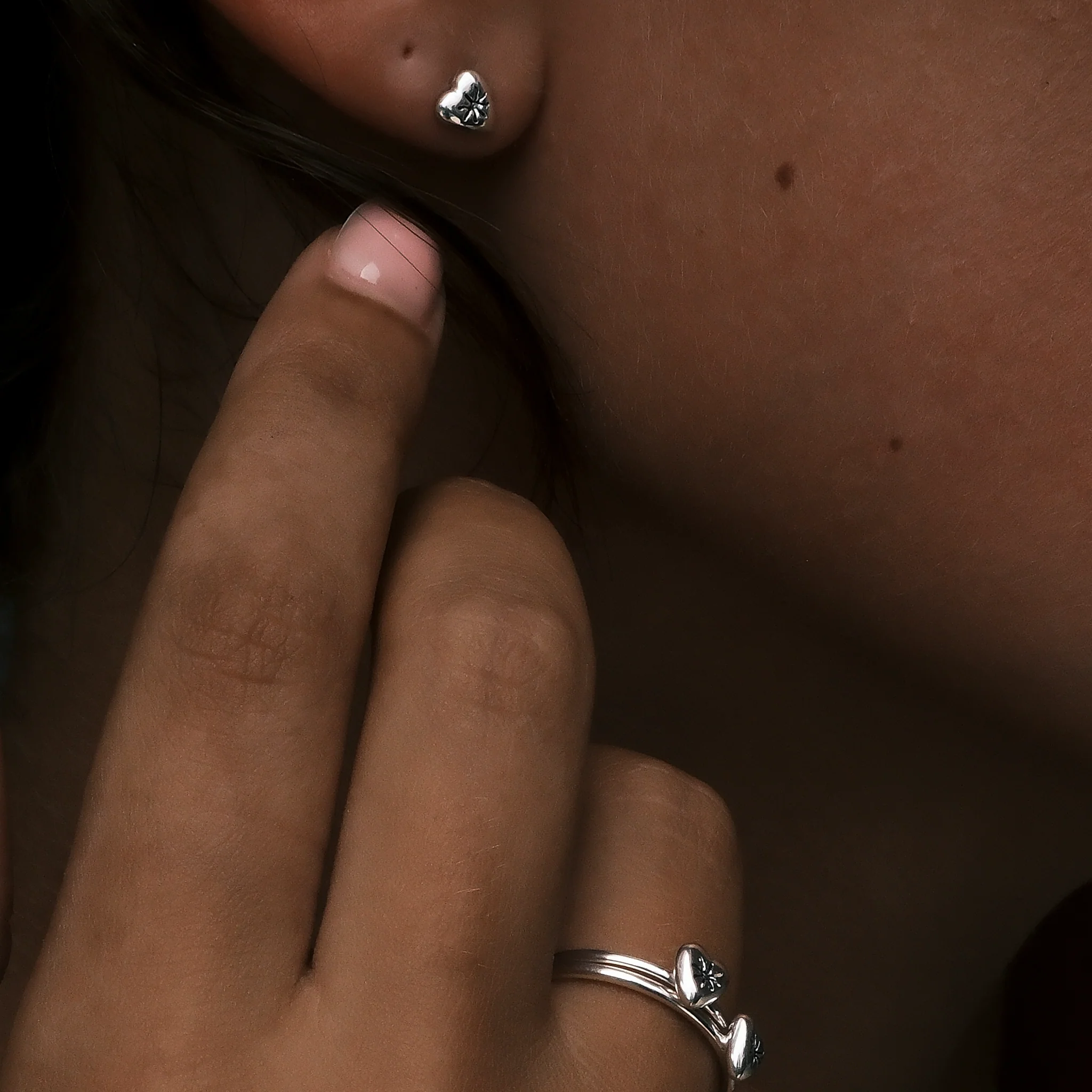 Mini Heart 'Love Puff' Stud Earrings - Silver - Image 4