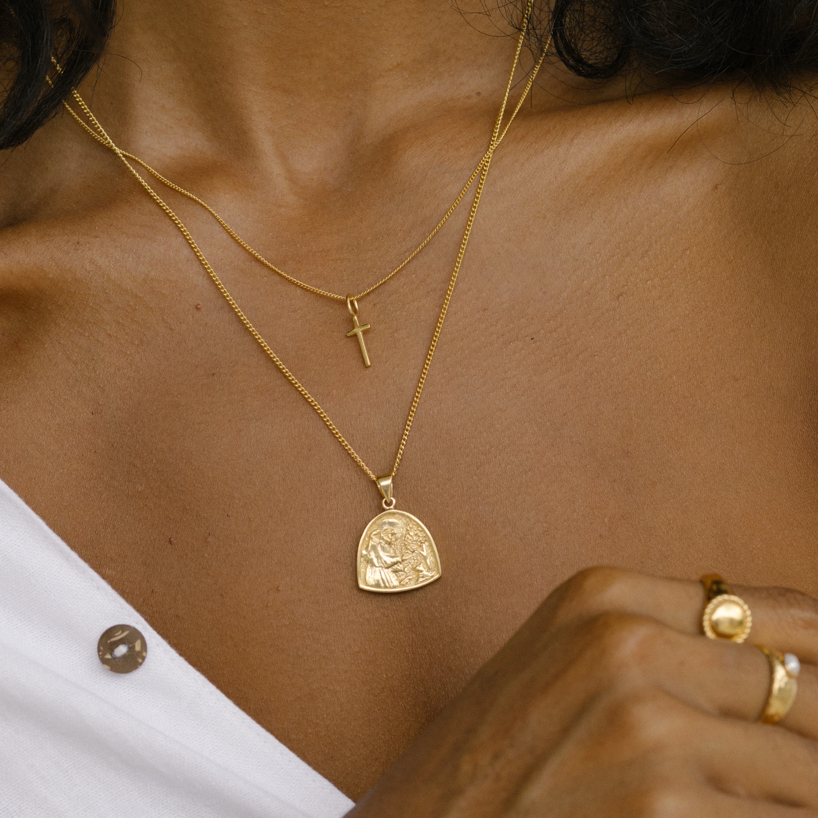 Mini Madonna Cross Charm Necklace - Gold - Image 4
