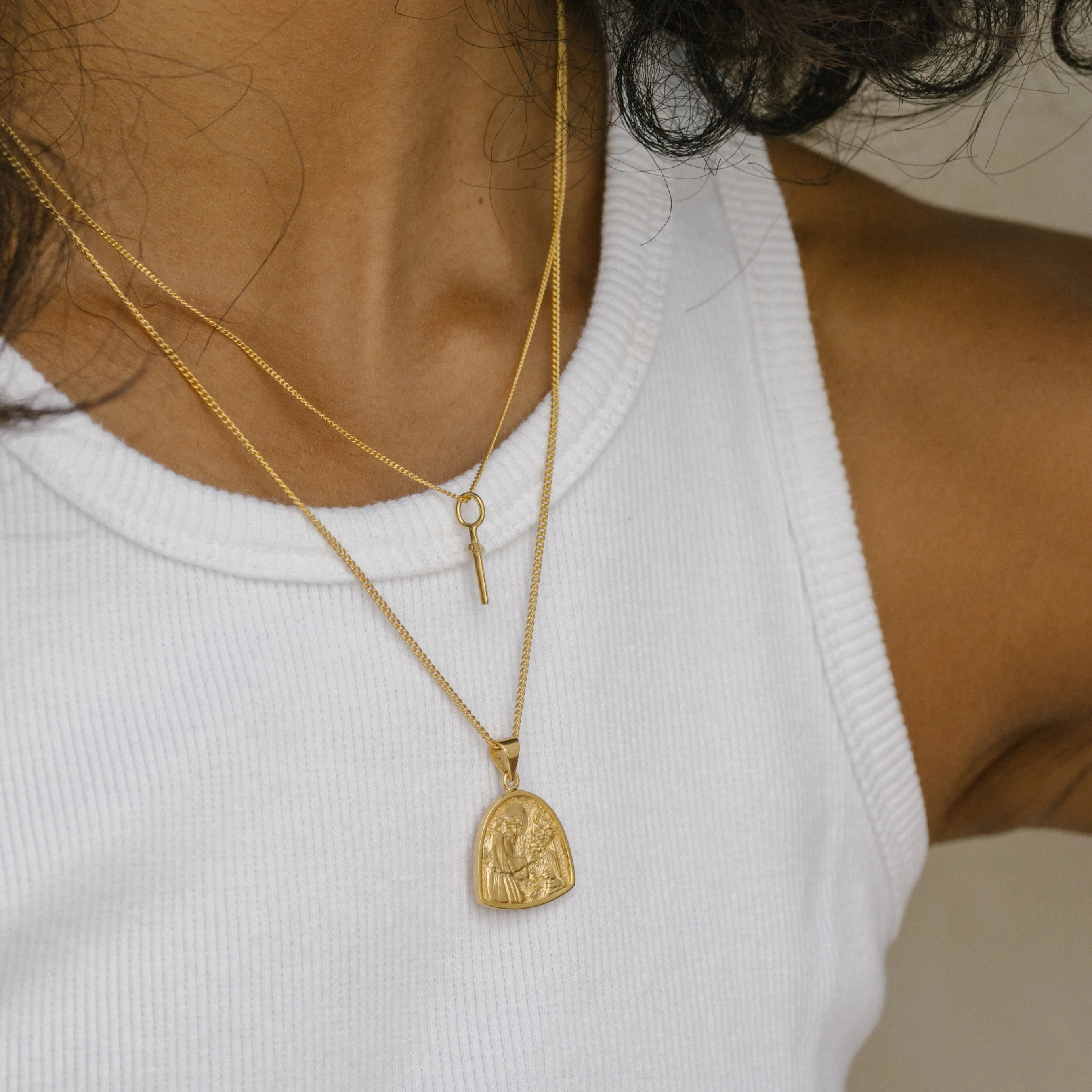 Mini Madonna Cross Charm Necklace - Gold - Image 7