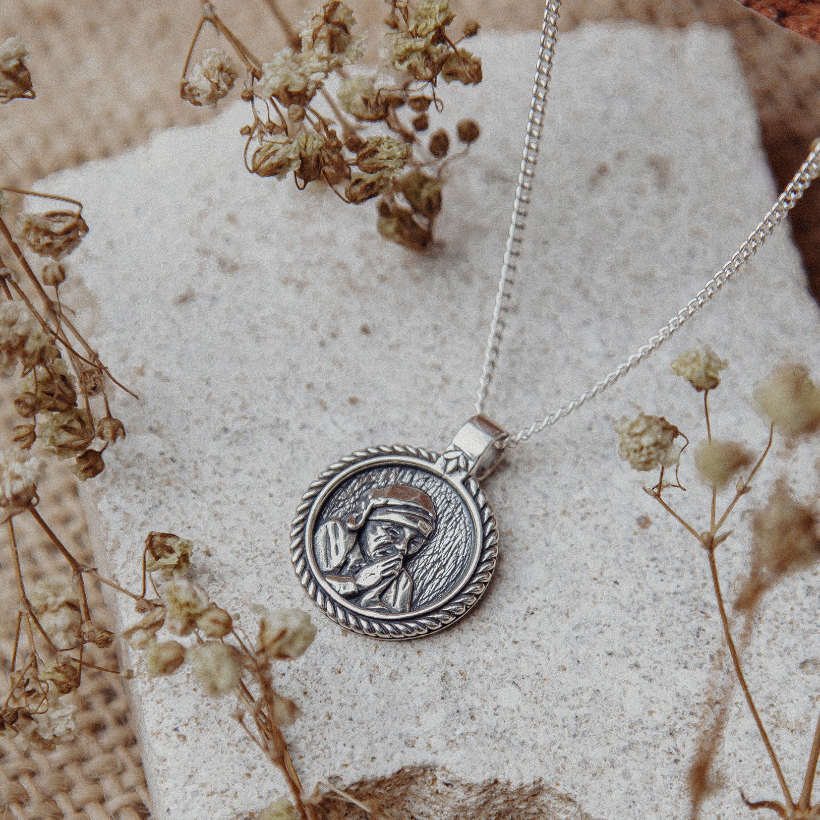 Mother Teresa Pendant for Devotion Necklace - Silver - Image 3