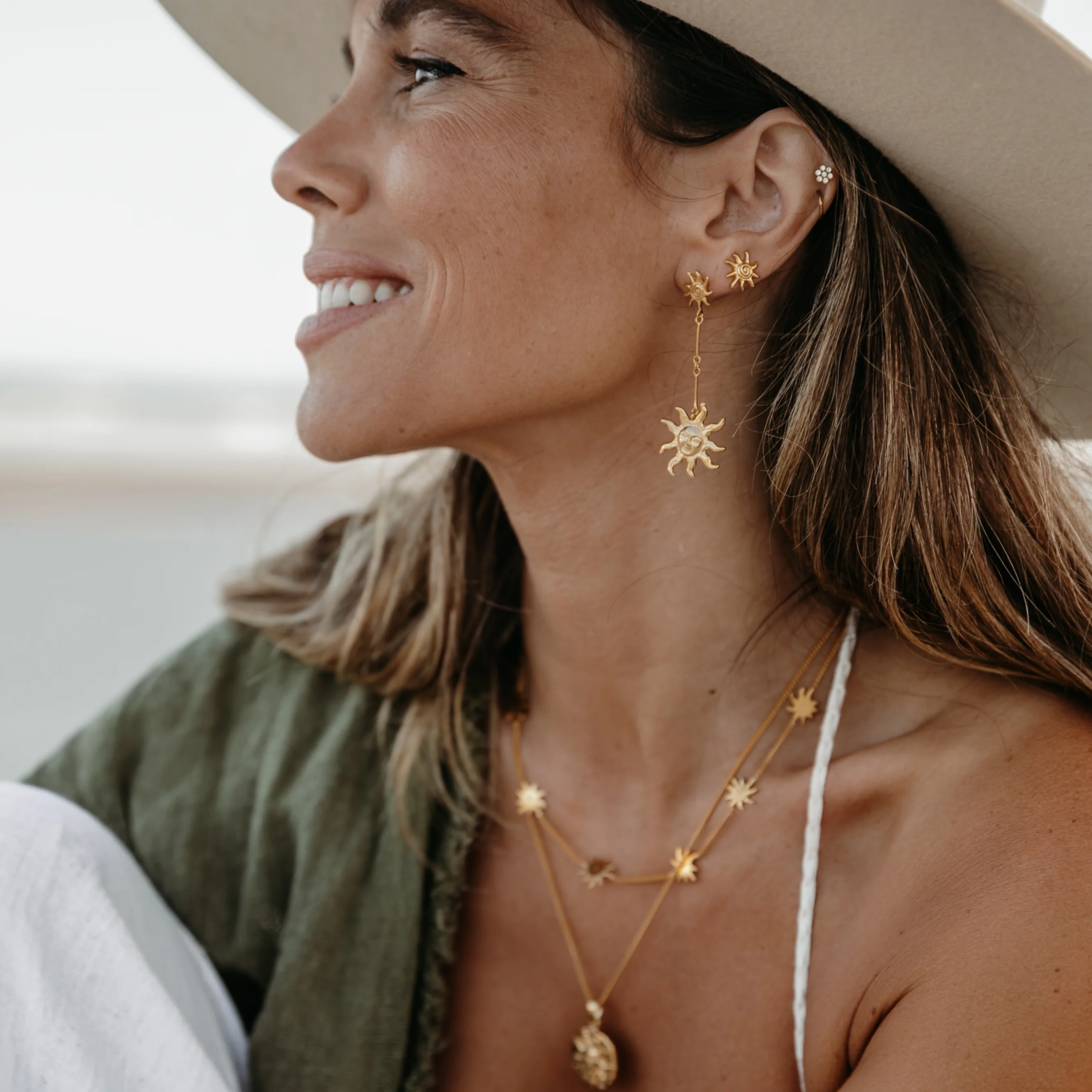 Neri x Luna & Rose - Double Sunshine Earrings - Gold - Image 2