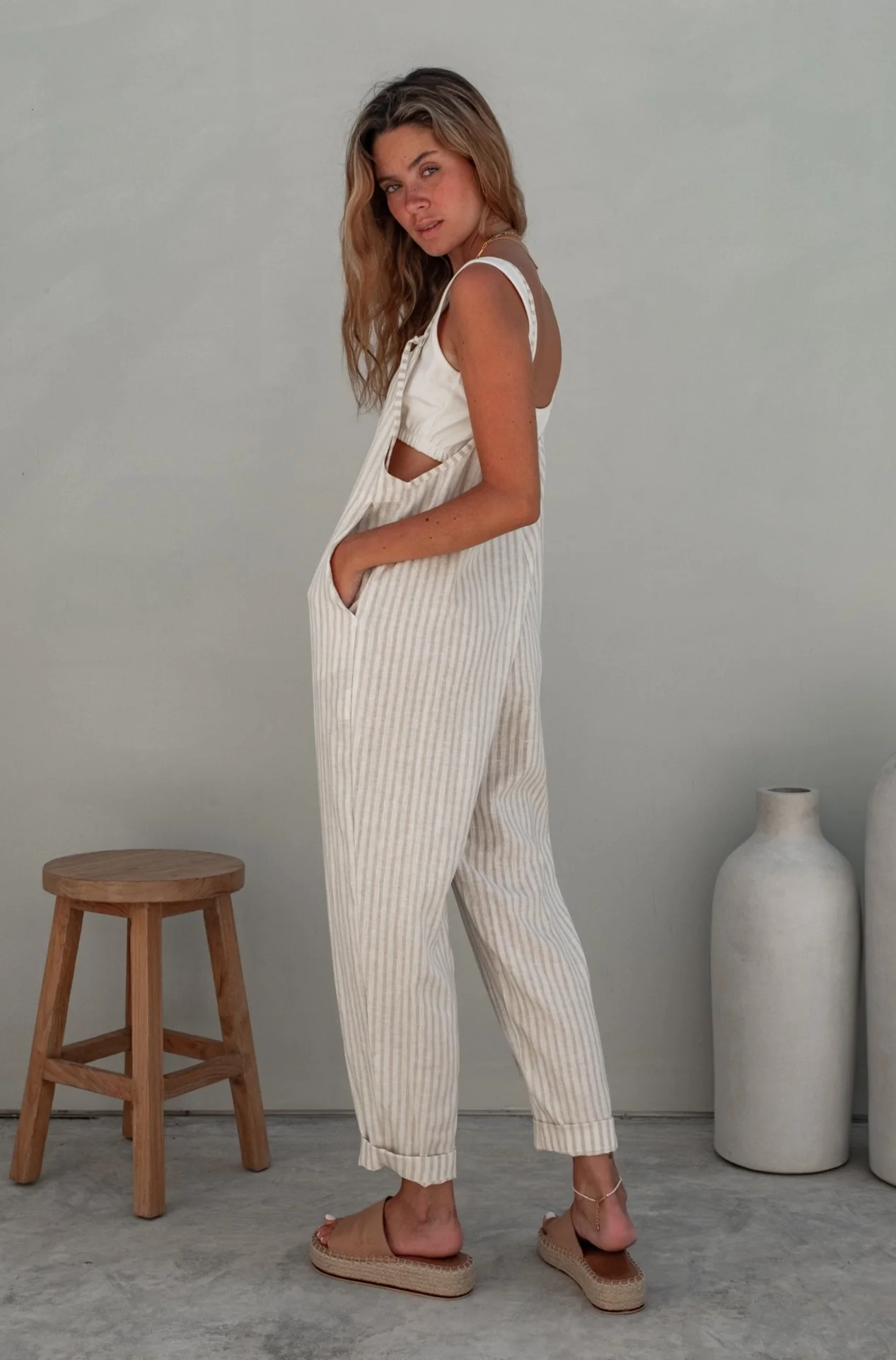 Ollie Overalls - Natural Sand Dune Stripe - Image 2