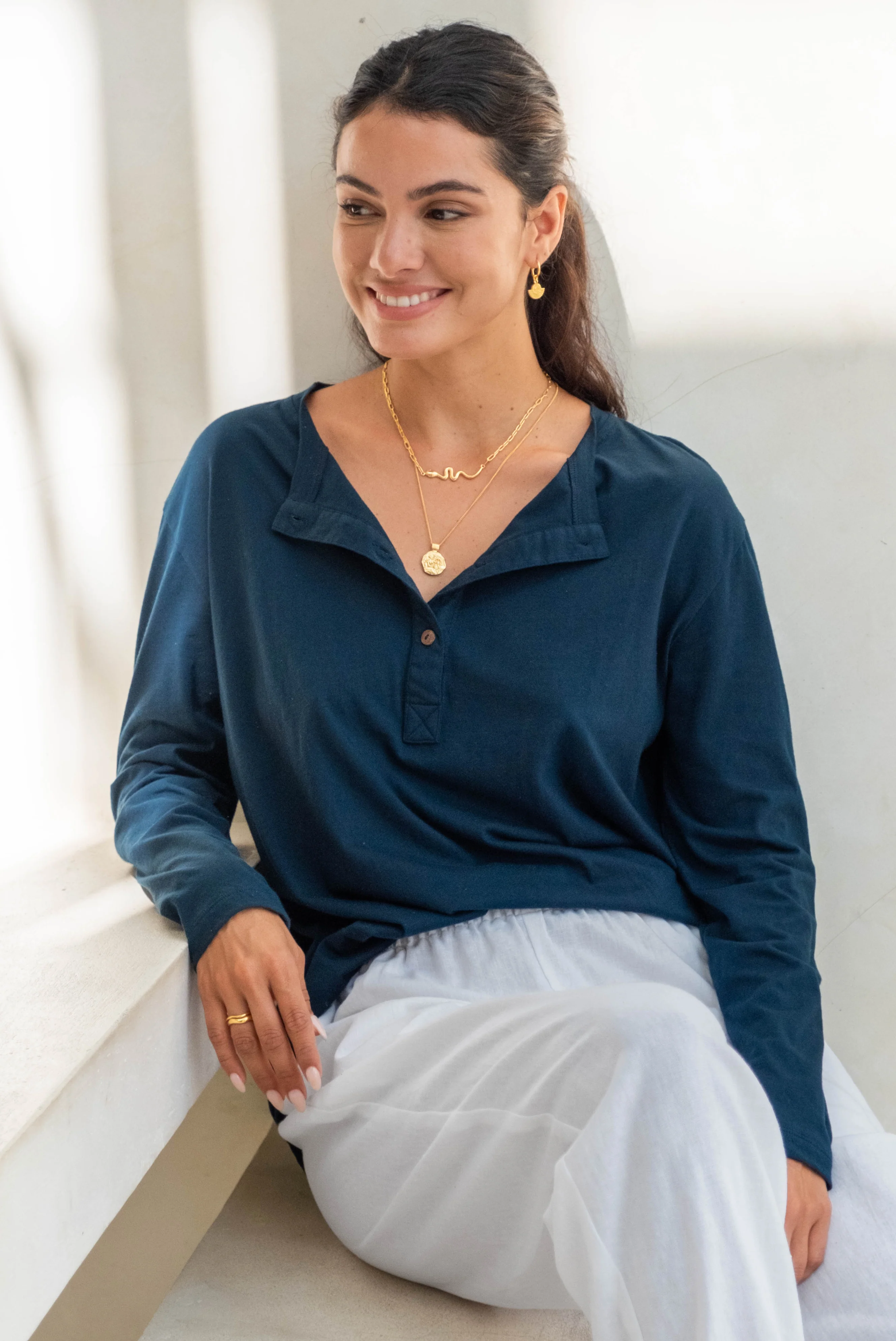ORGANIC COTTON HARVEY HENLEY - Ocean Blue - Image 3