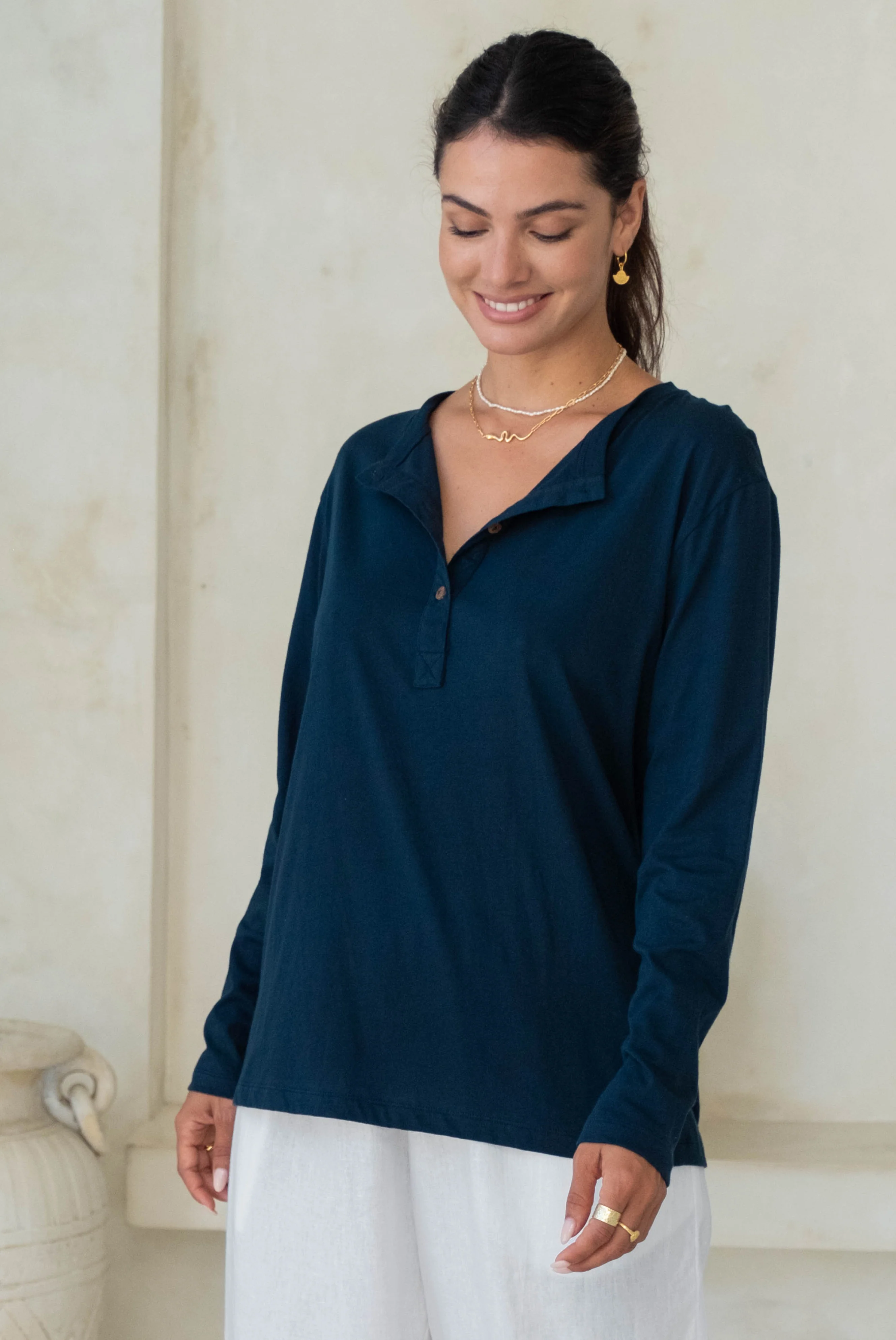 ORGANIC COTTON HARVEY HENLEY - Ocean Blue - Image 5