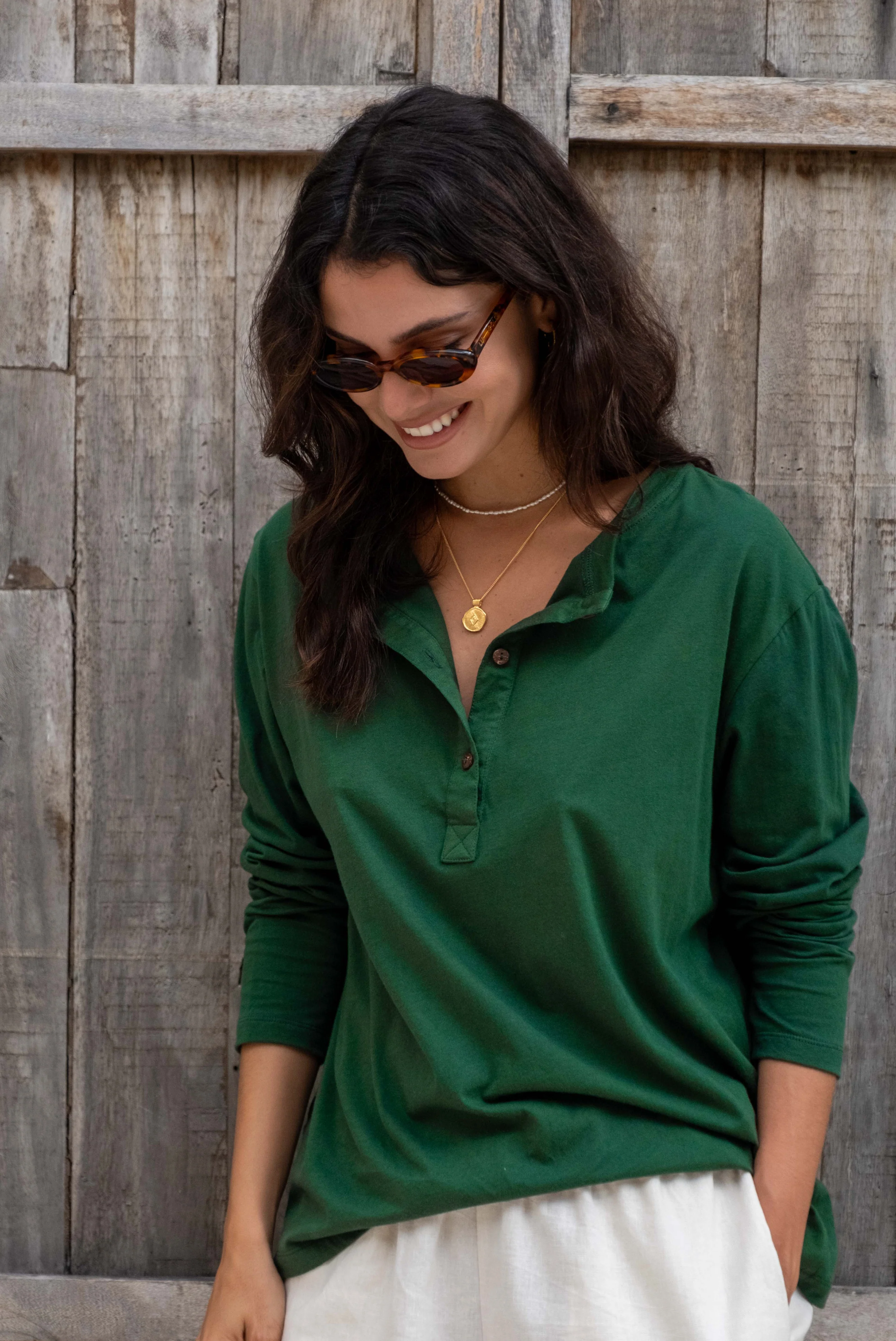 ORGANIC COTTON HARVEY HENLEY - Rosemary Green - Image 2