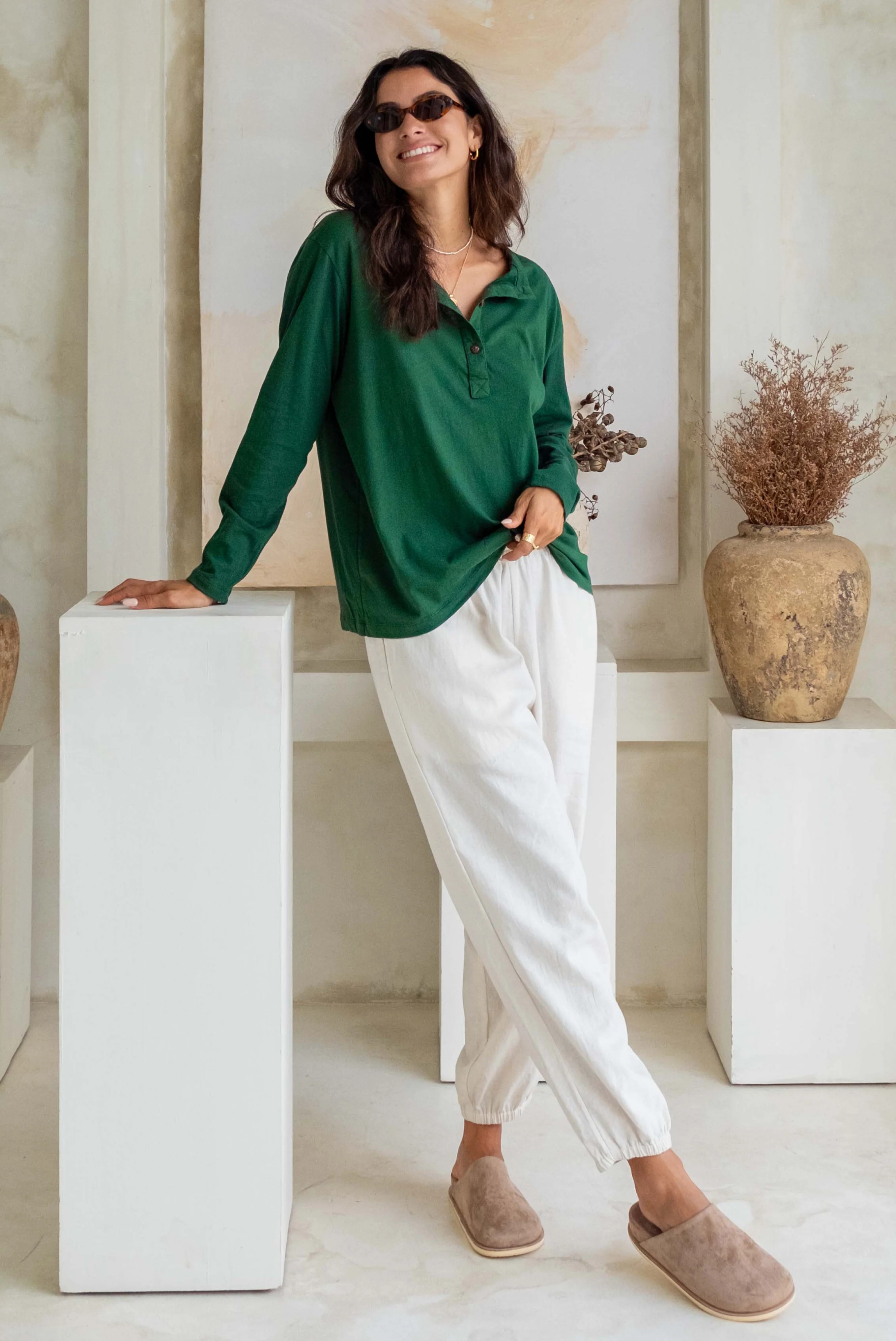 ORGANIC COTTON HARVEY HENLEY - Rosemary Green - Image 3