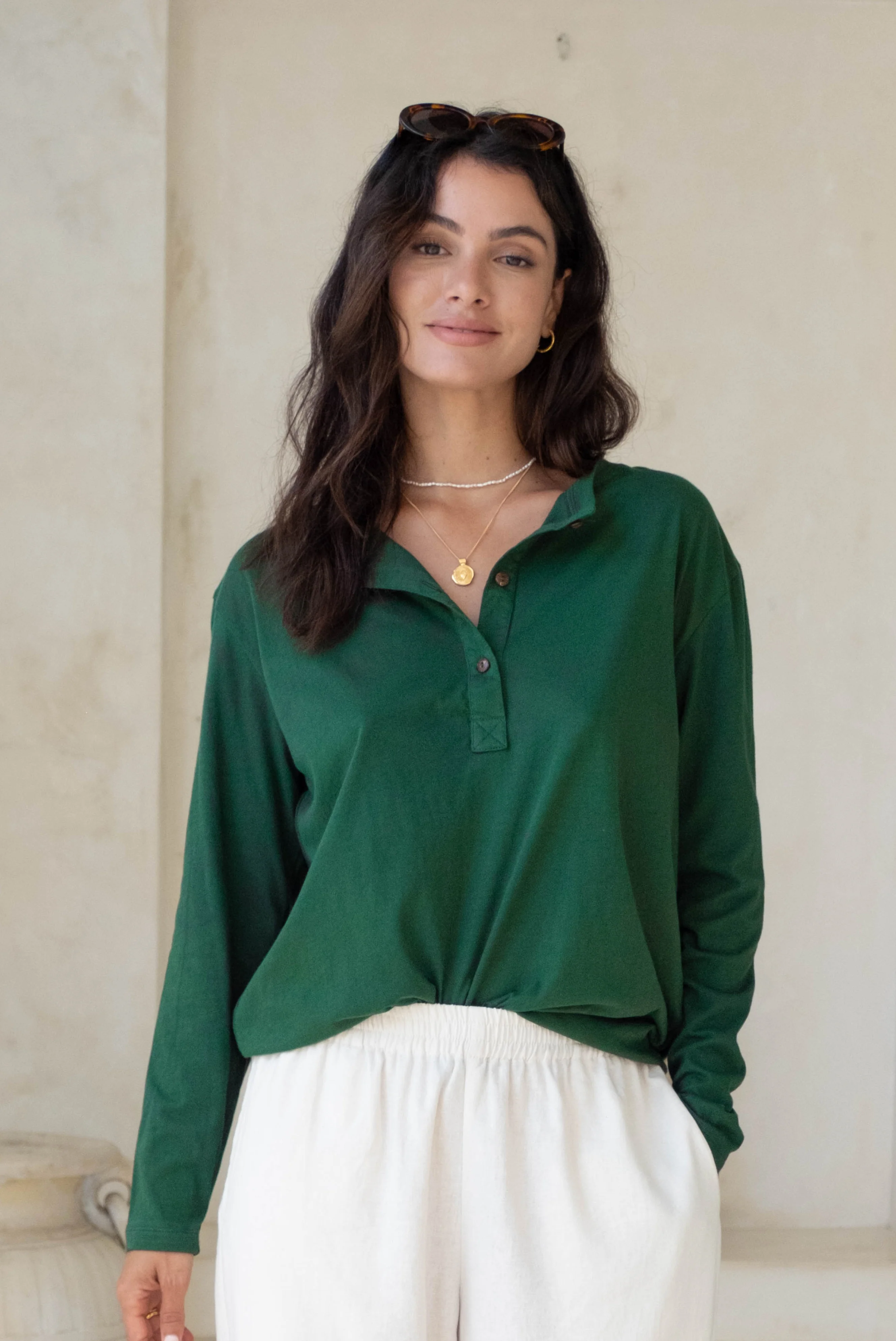ORGANIC COTTON HARVEY HENLEY - Rosemary Green - Image 4