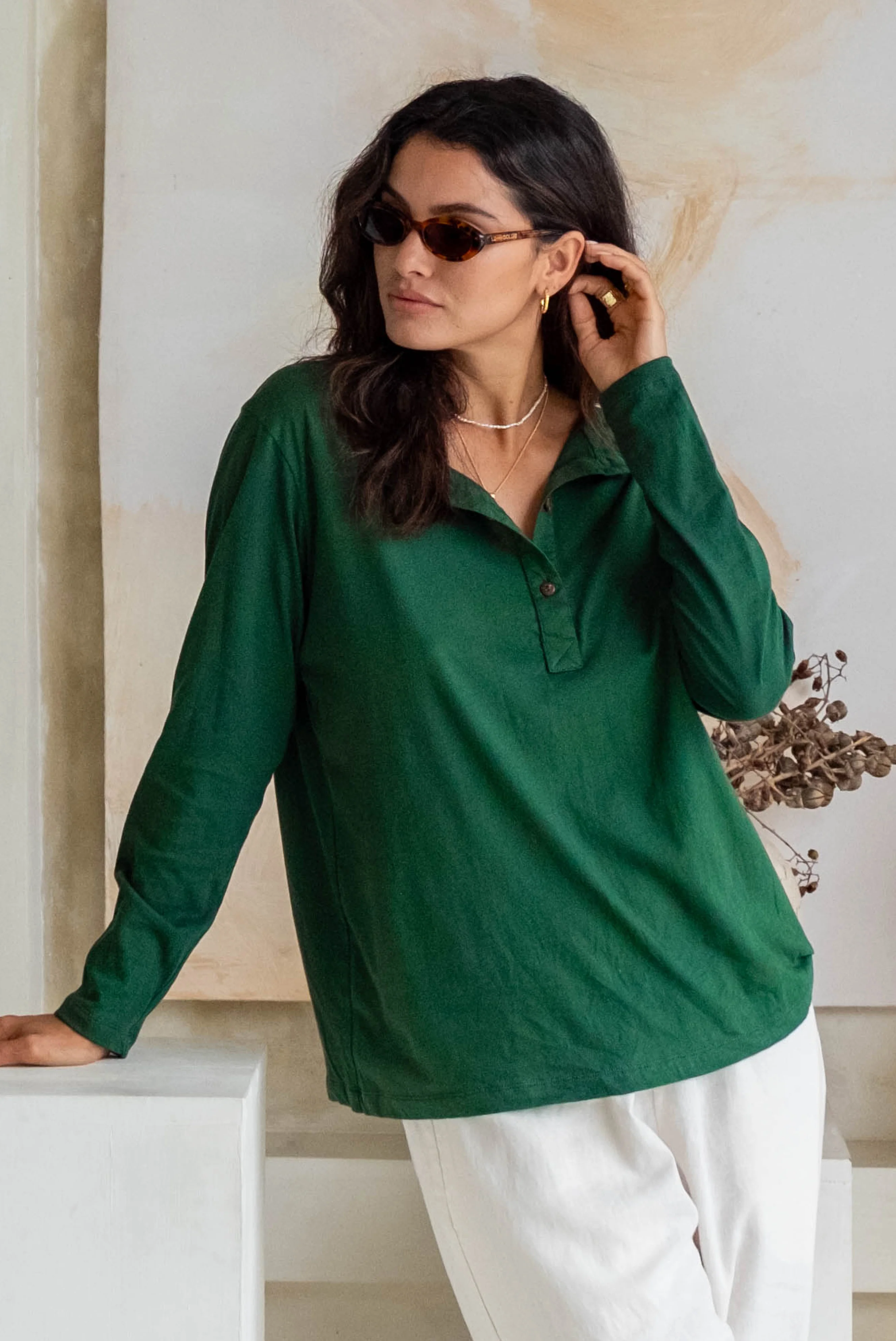 ORGANIC COTTON HARVEY HENLEY - Rosemary Green - Image 5