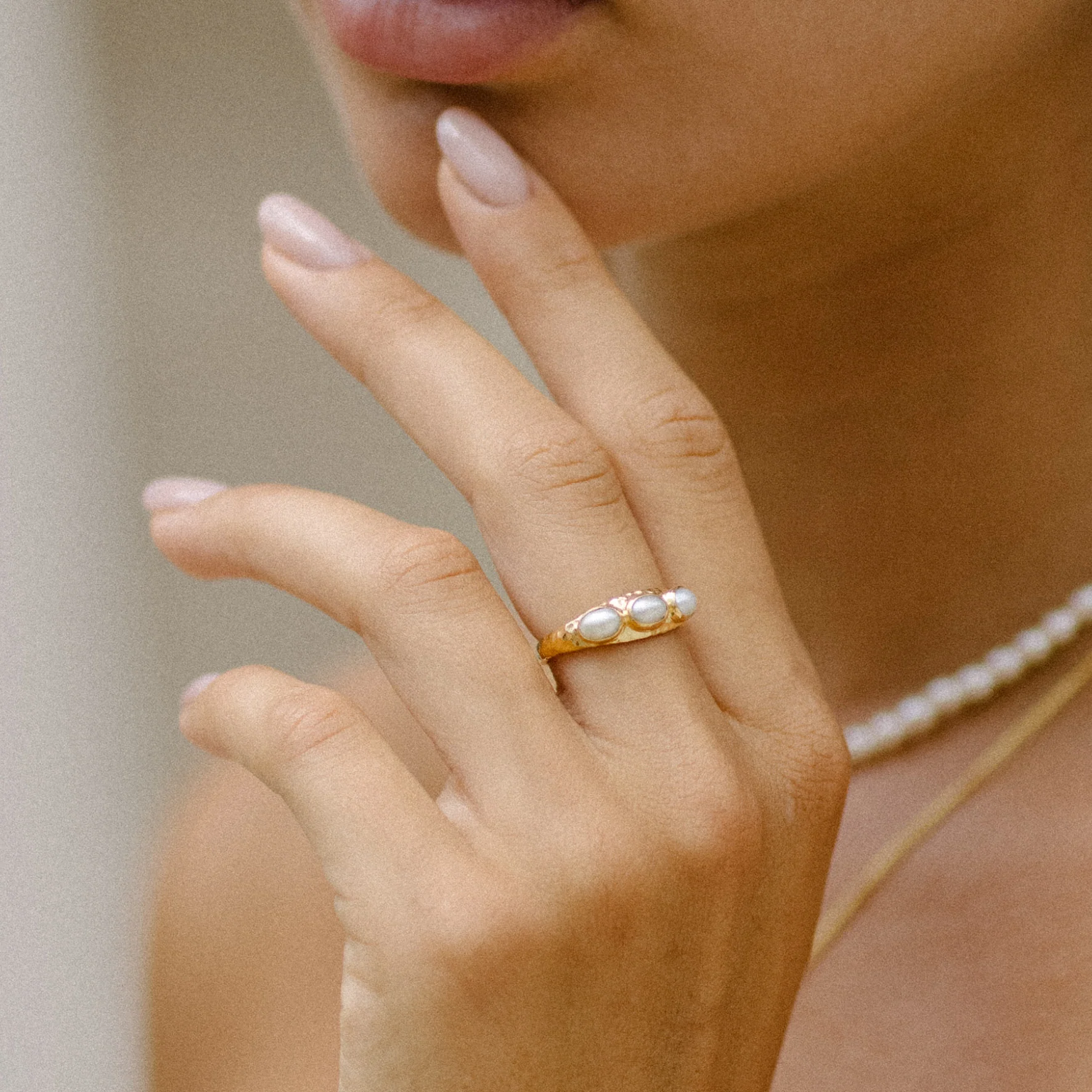 Polly Triple Pearl Ring - SILVER - Image 2