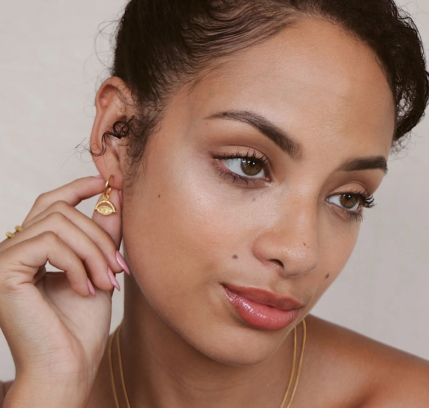 Protection Evil Eye Earrings - Gold - Image 5
