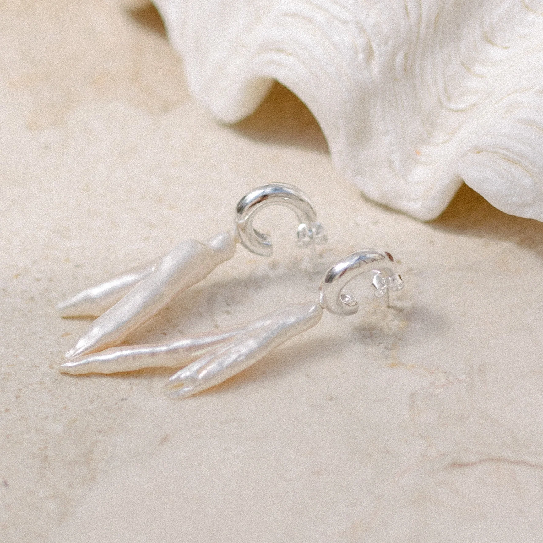 Split Pearl Earrings - SILVER - Image 2
