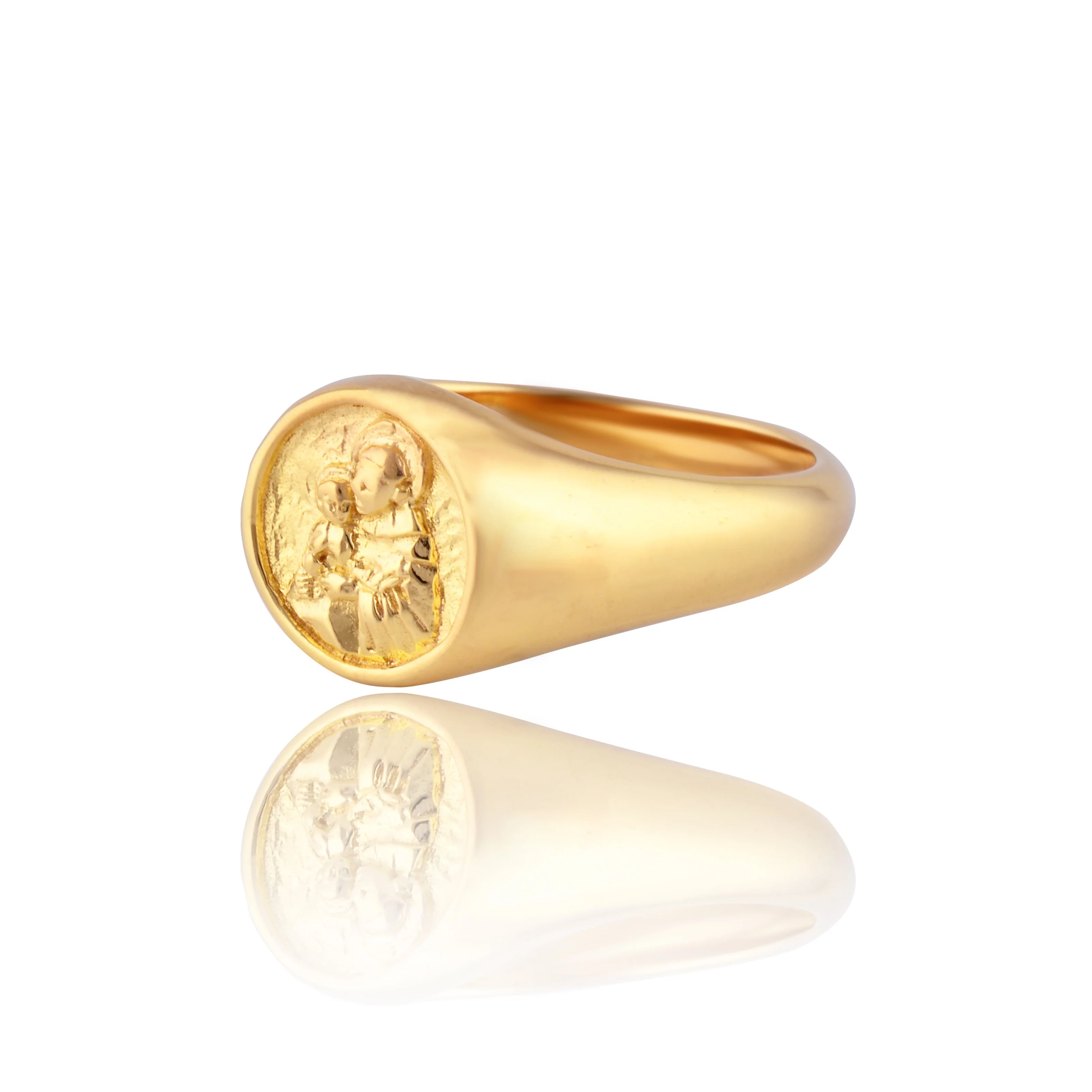 St Anthony Patron Saint of Miracles Signet Ring - Gold - Image 4