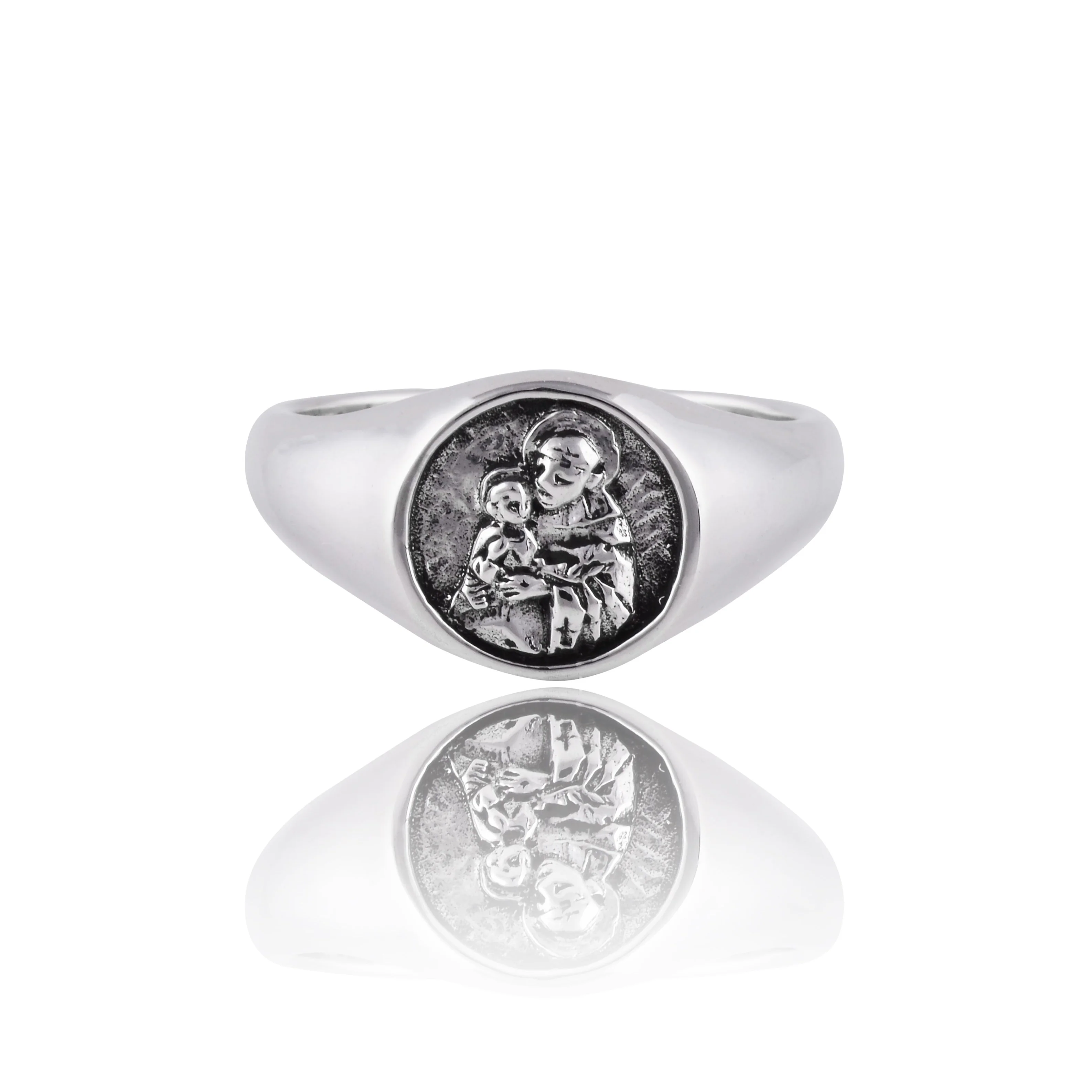 St Anthony Patron Saint of Miracles Signet Ring - Silver
