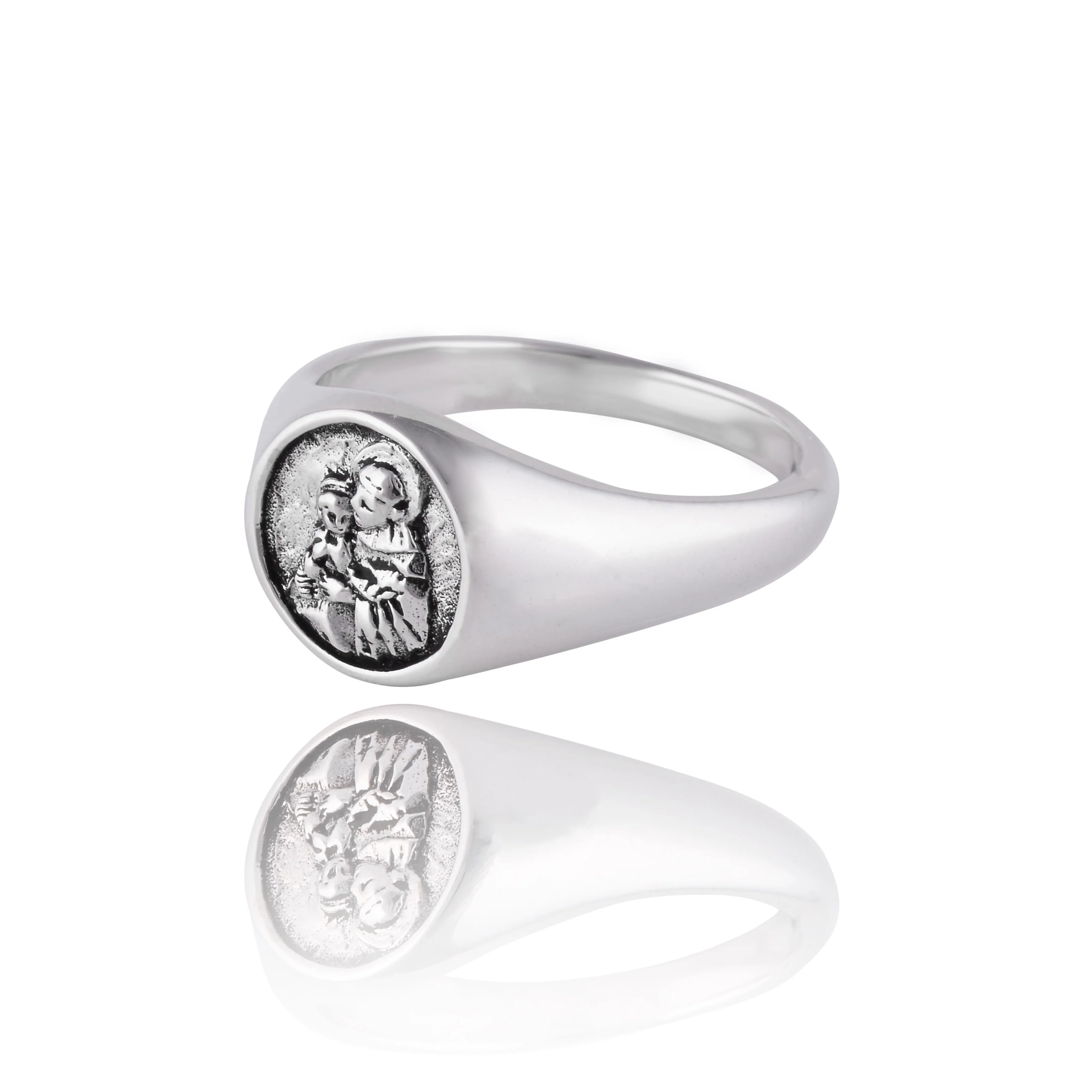 St Anthony Patron Saint of Miracles Signet Ring - Silver - Image 2
