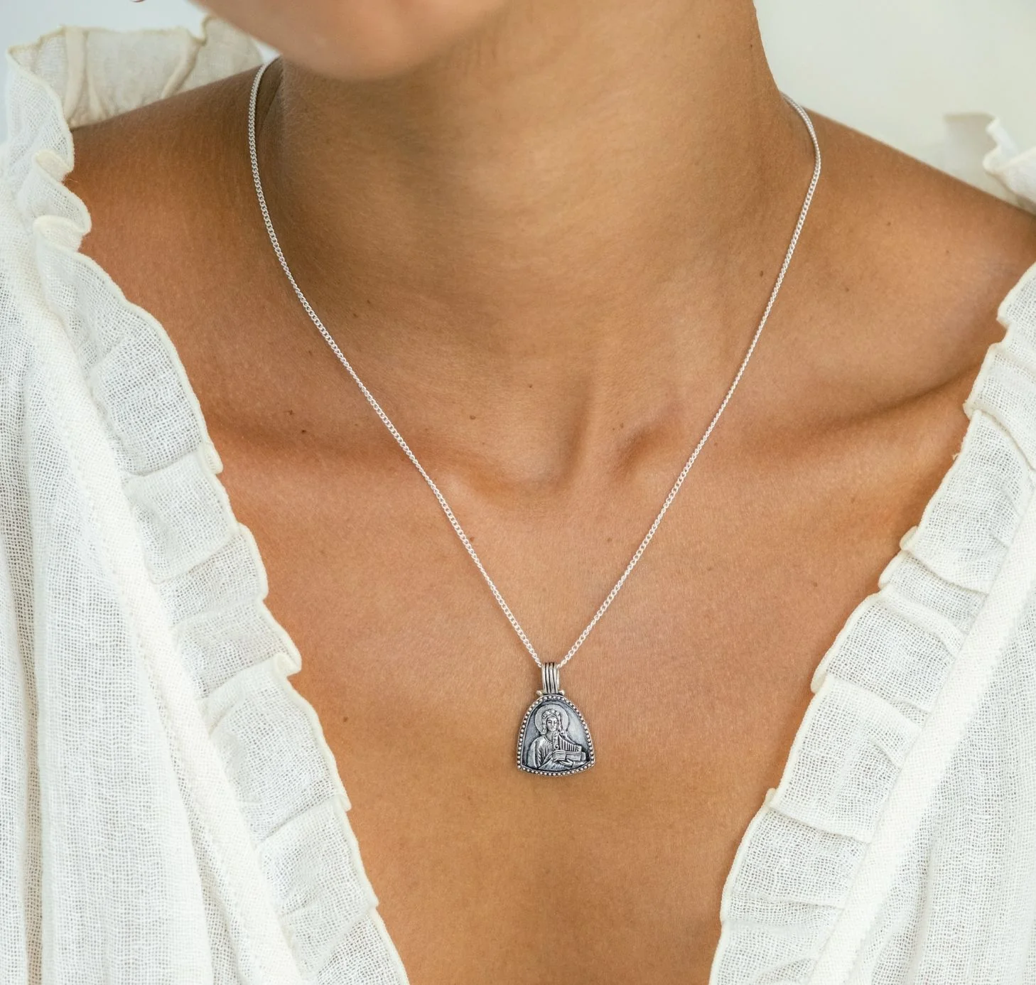 St Cecilia - Patroness of Music Necklace - Silver - Image 2
