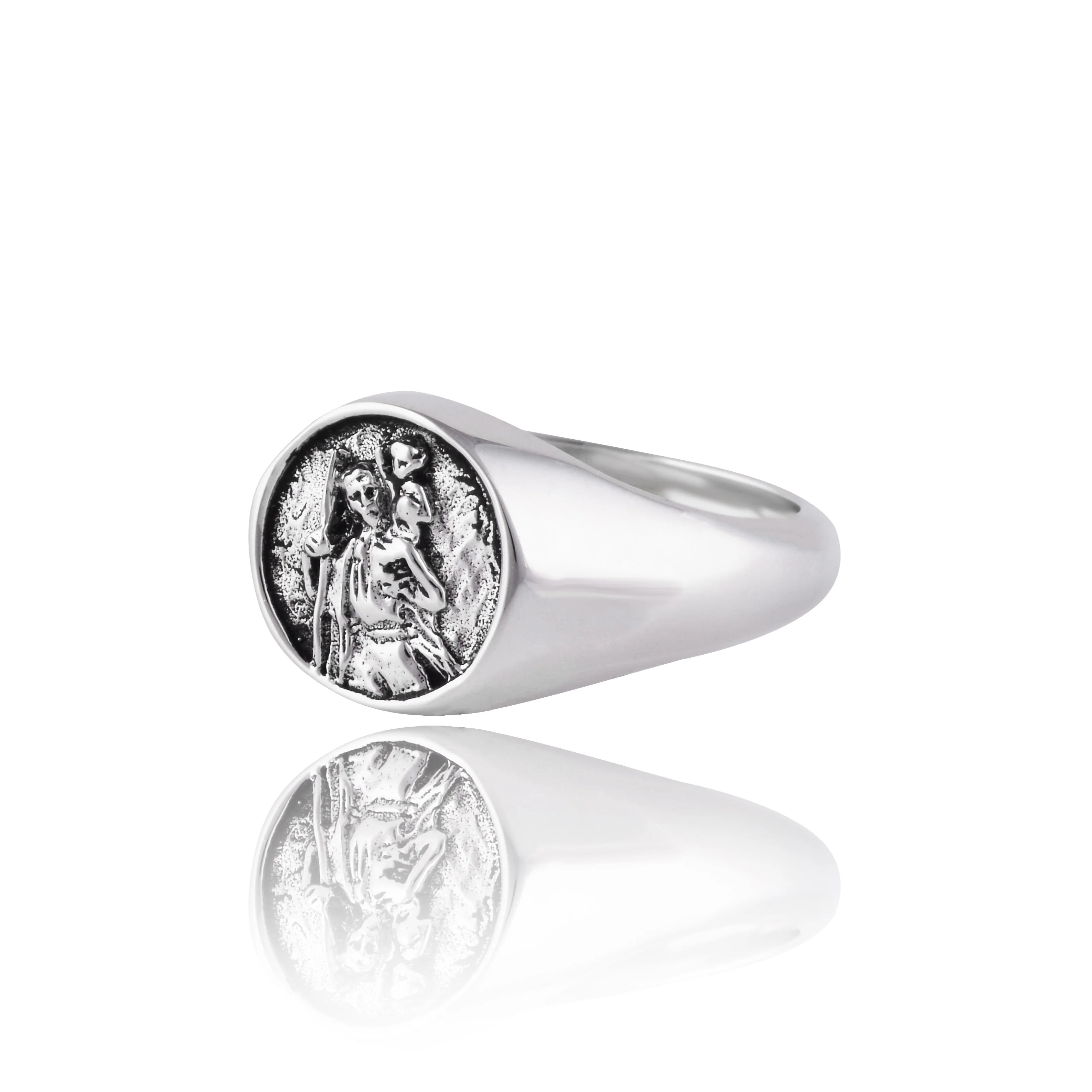 St Christopher Patron Saint of Travel Signet Ring - Silver - Image 2