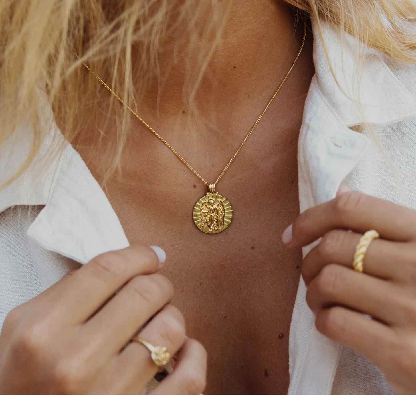 St Gabriel - Archangel Saint of Communication Necklace - Gold - Image 3