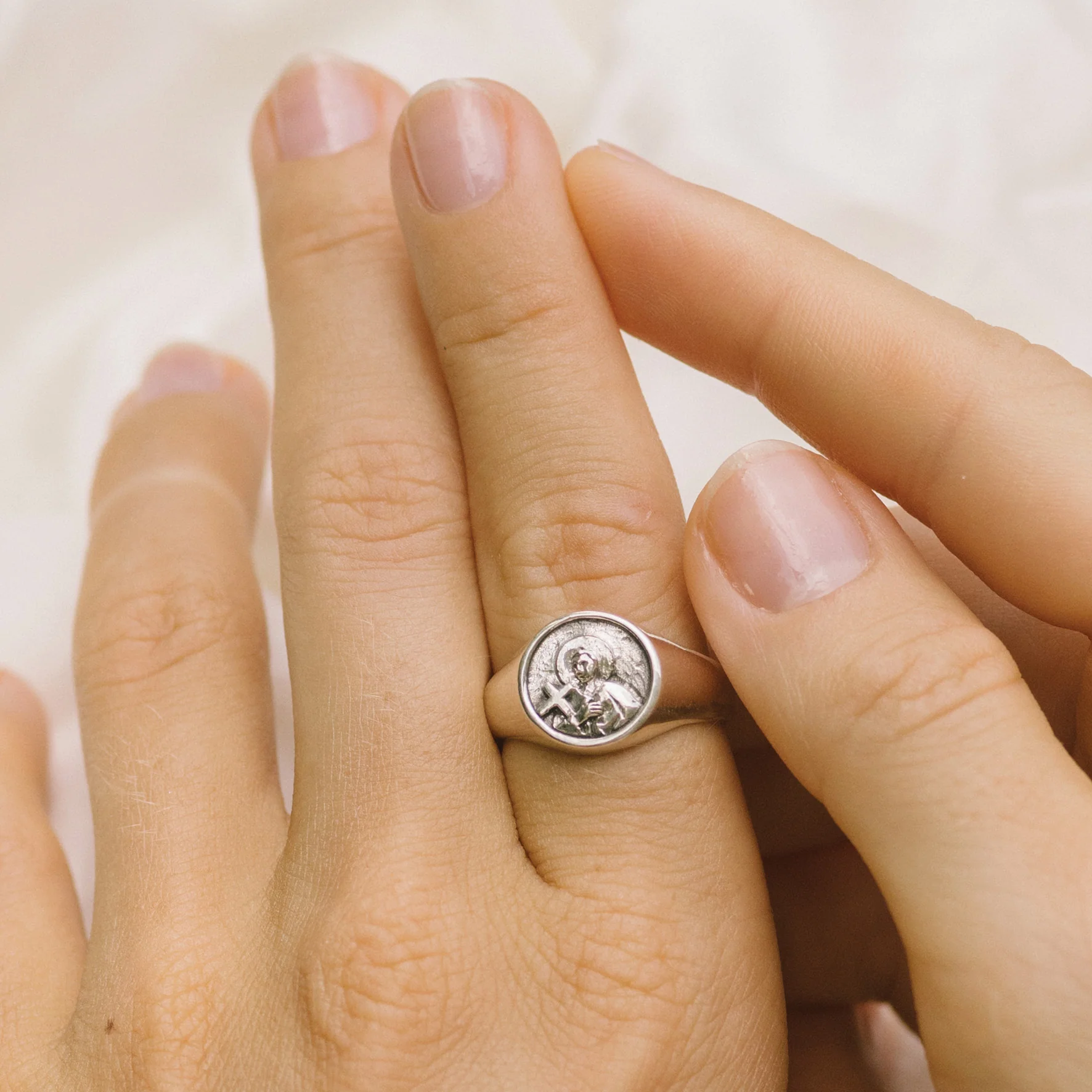 St Gerard Patron Saint of Motherhood Signet Ring - Silver - Image 3