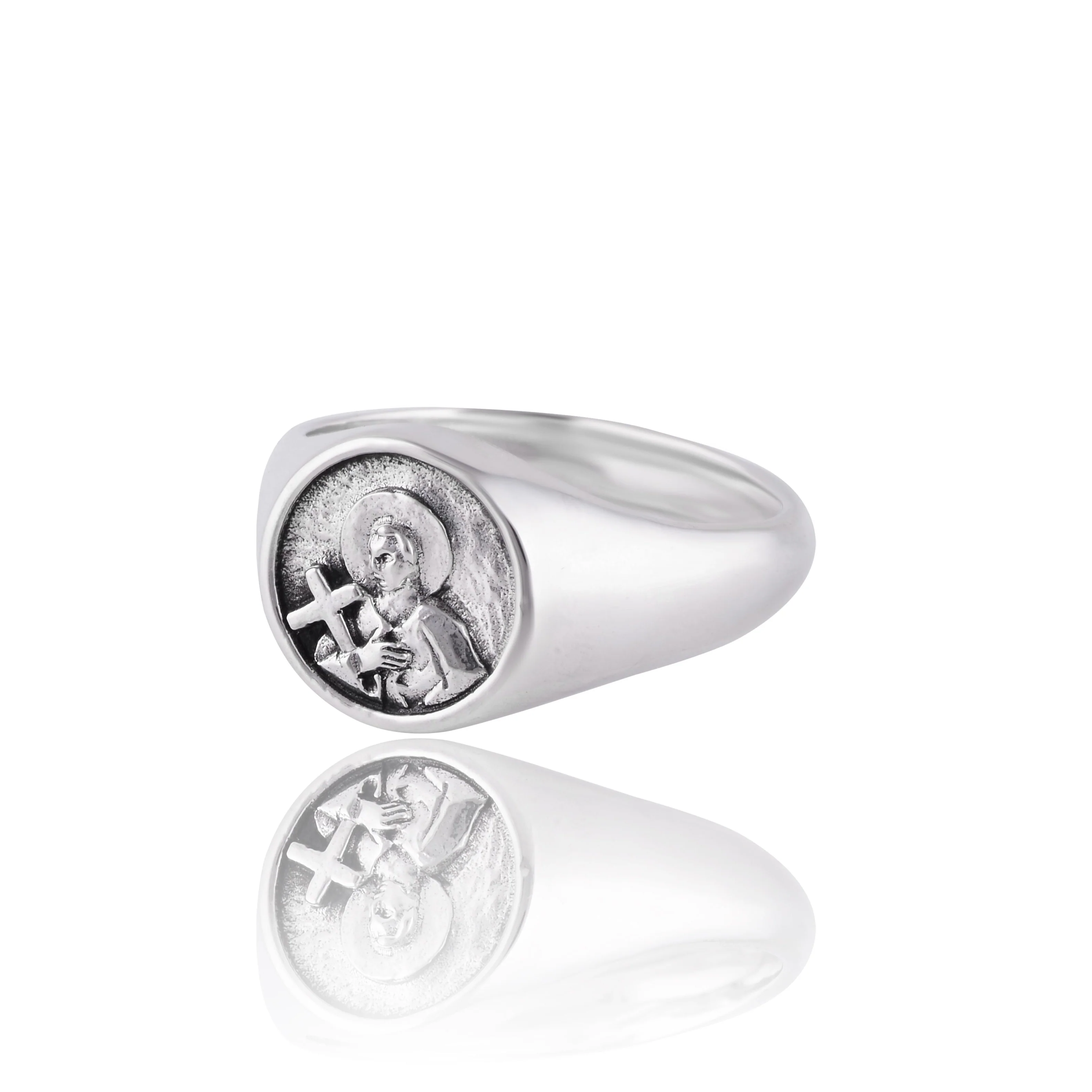 St Gerard Patron Saint of Motherhood Signet Ring - Silver - Image 4
