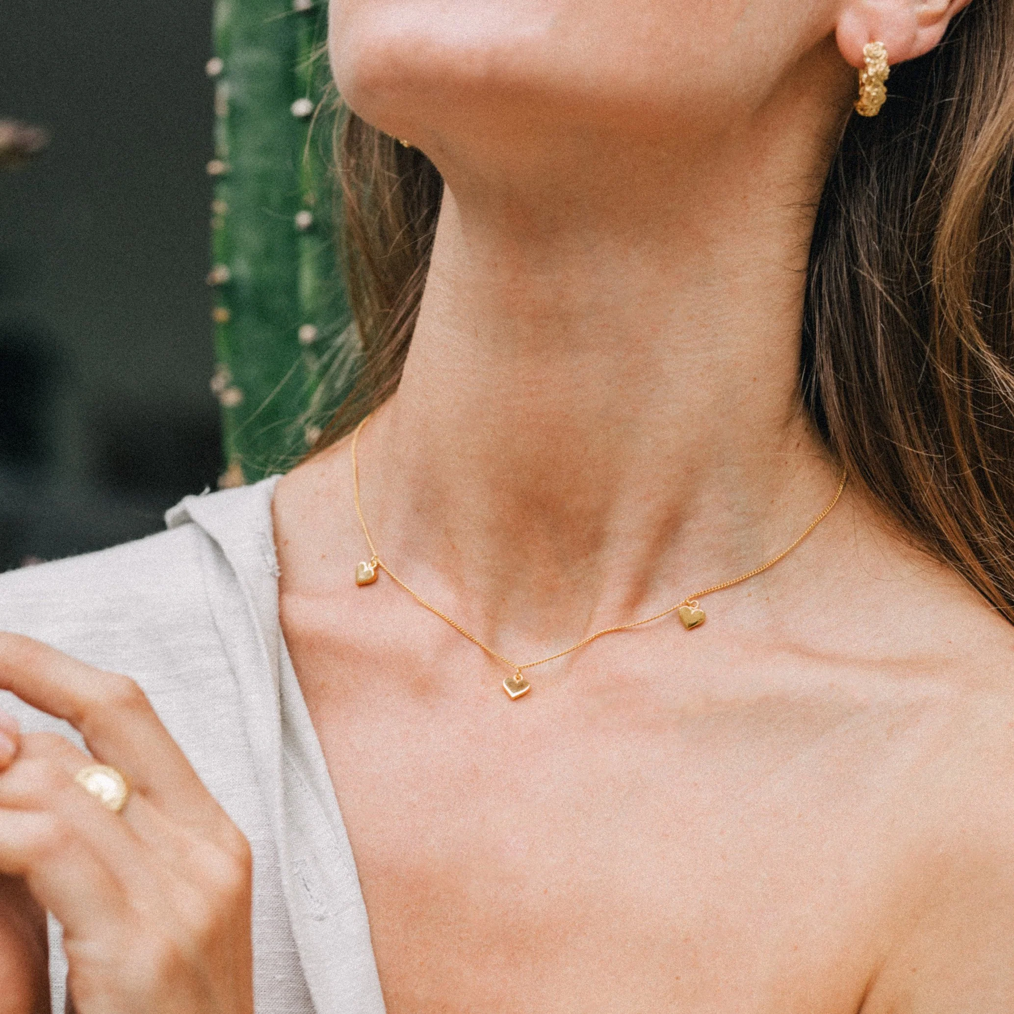 Triple Heart of Gold Necklace - (Gold) - Image 3